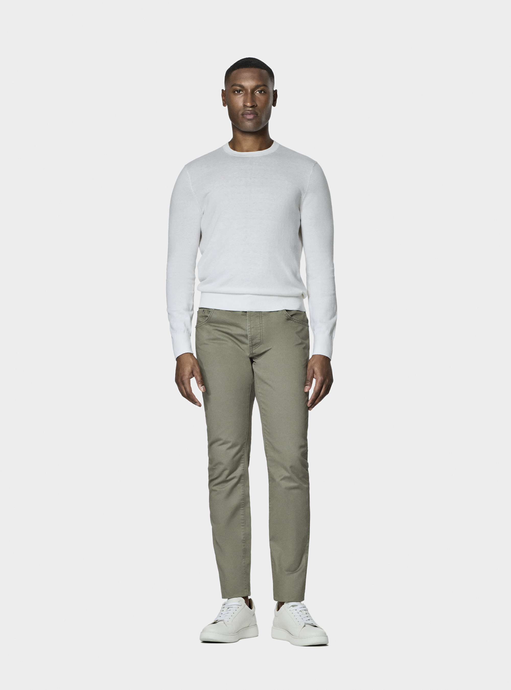 Maglia girocollo in cotone seta e cashmere, BIANCO