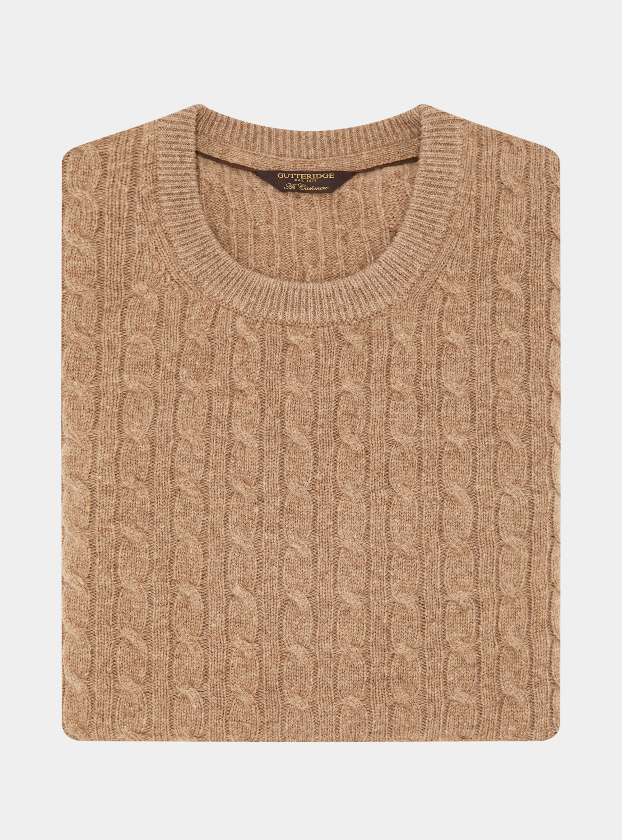 Maglia girocollo con treccia in lana e cashmere, CAMMELLO 0570C