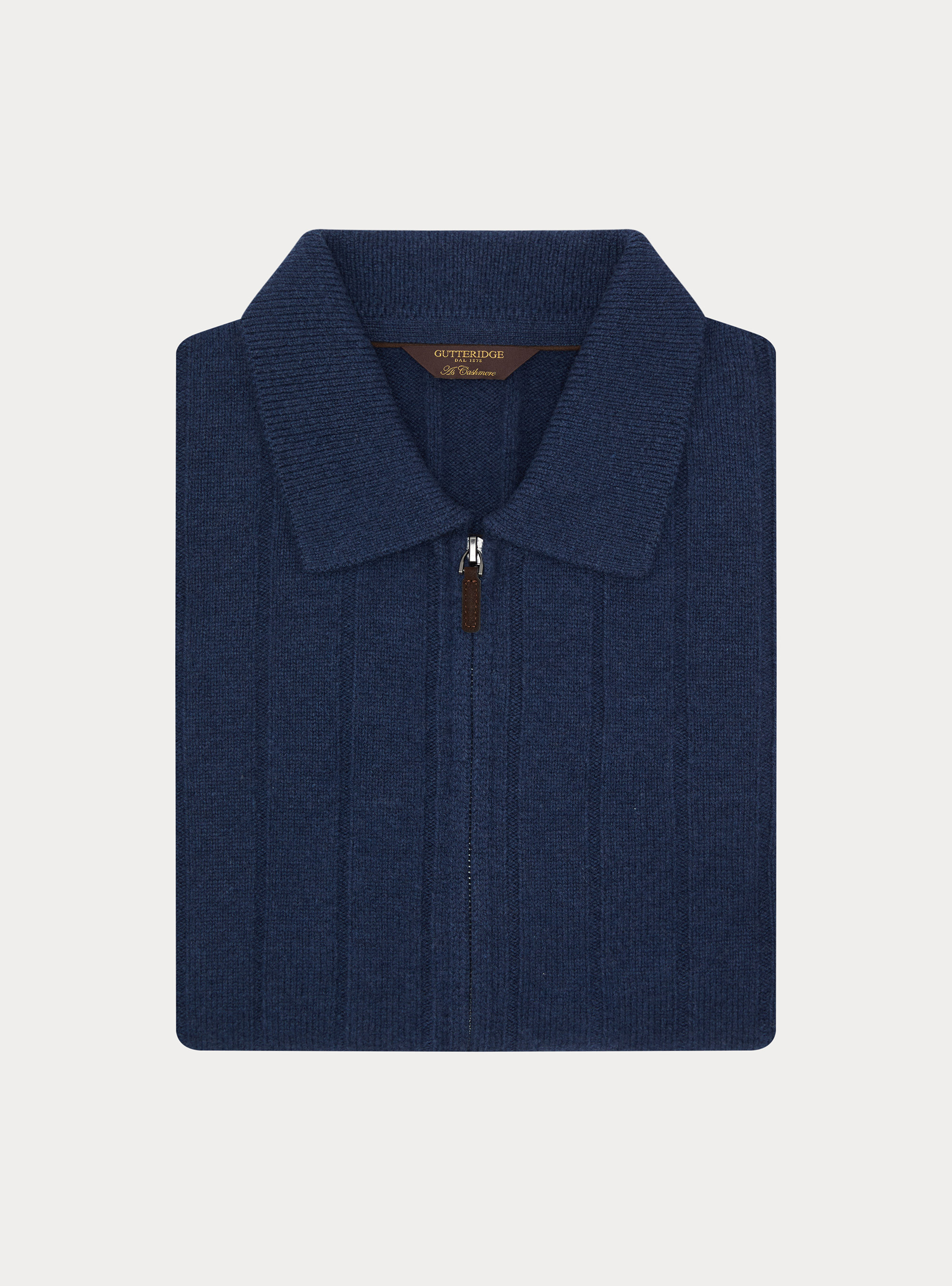 Full-zip wool-cashmere flat-ribbed sweater, INK