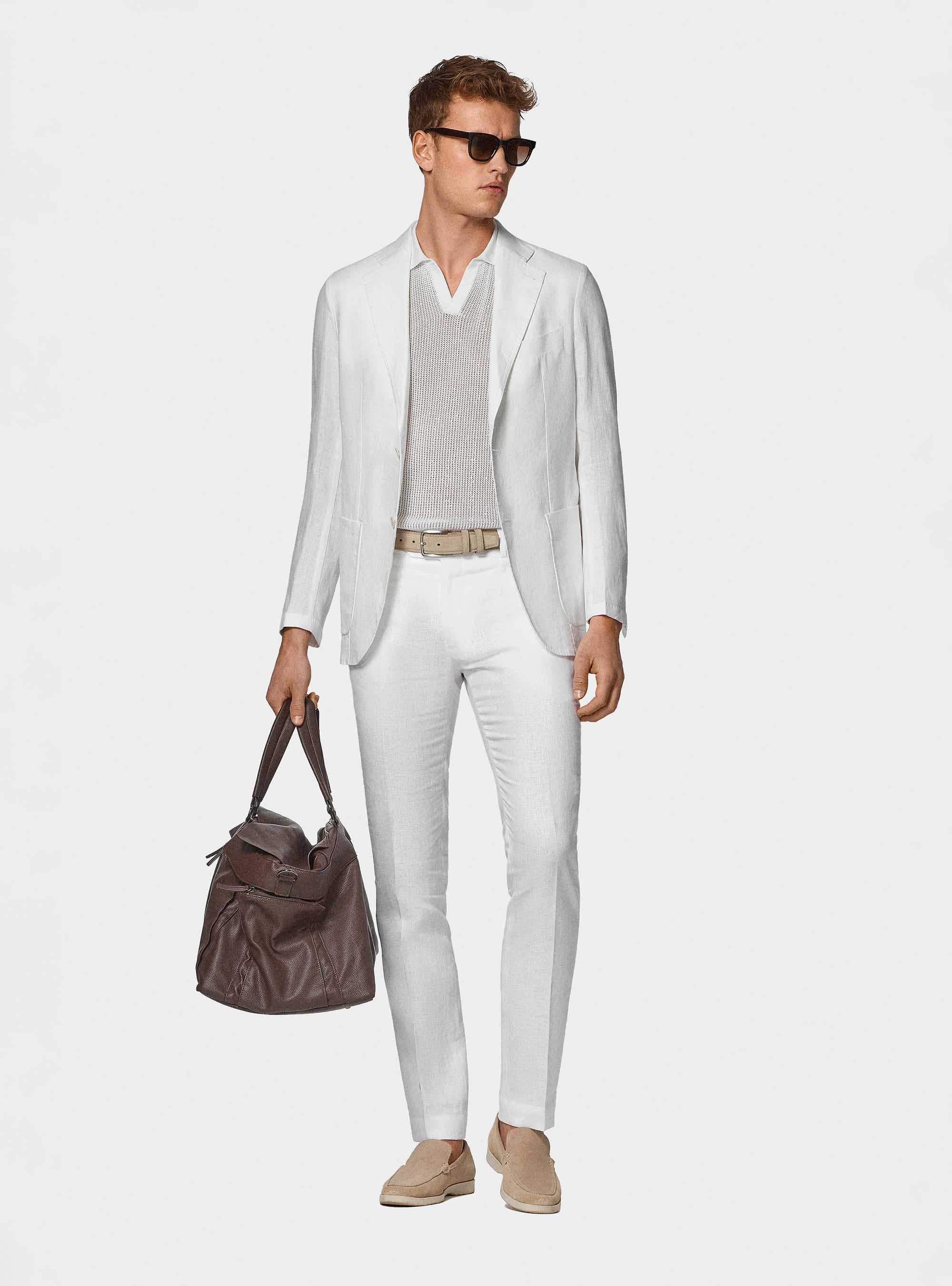 Pure linen suit blazer, WHITE