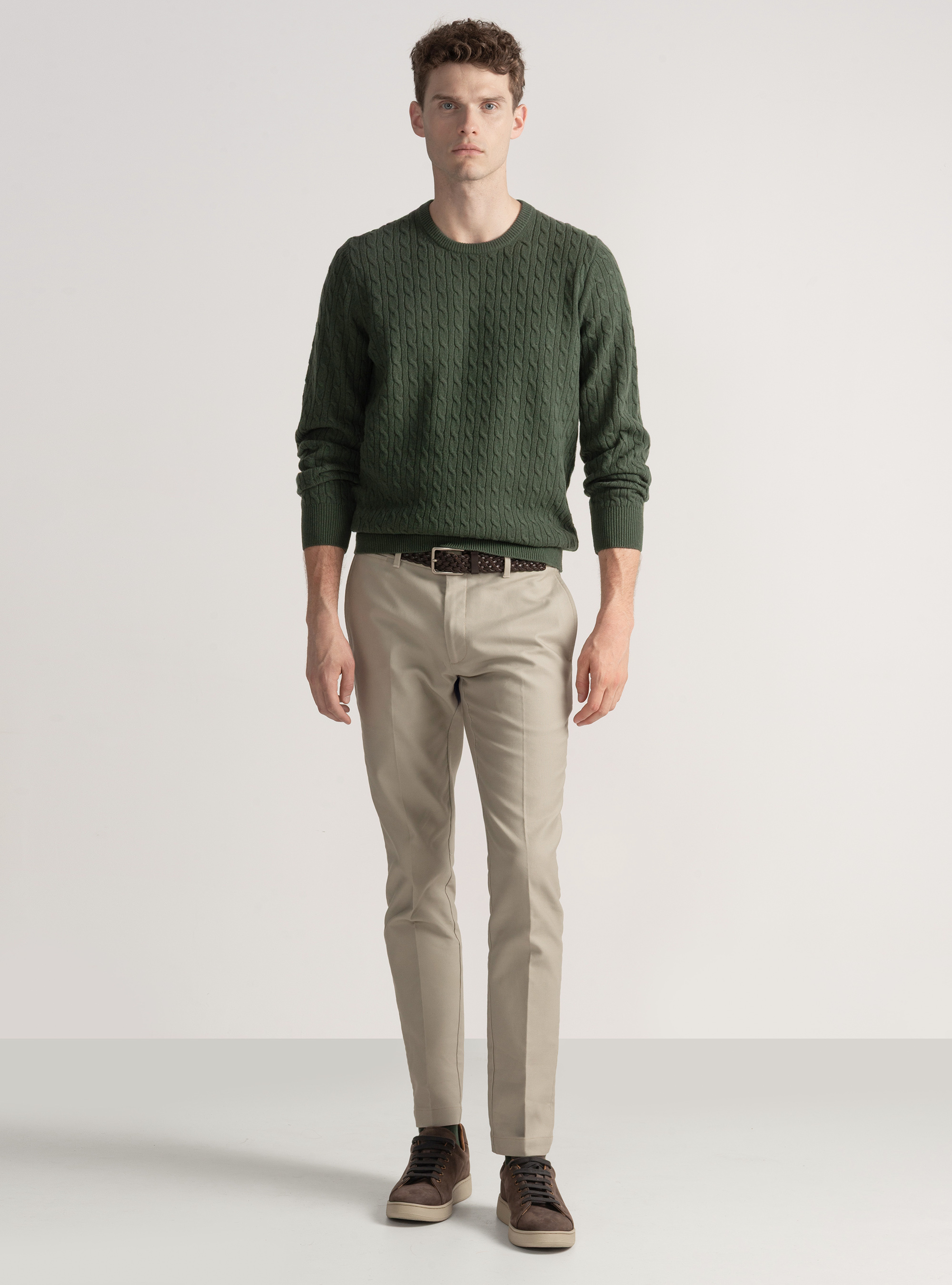 Cashmere wool crew-neck sweater with braid, MILITARE 0609C