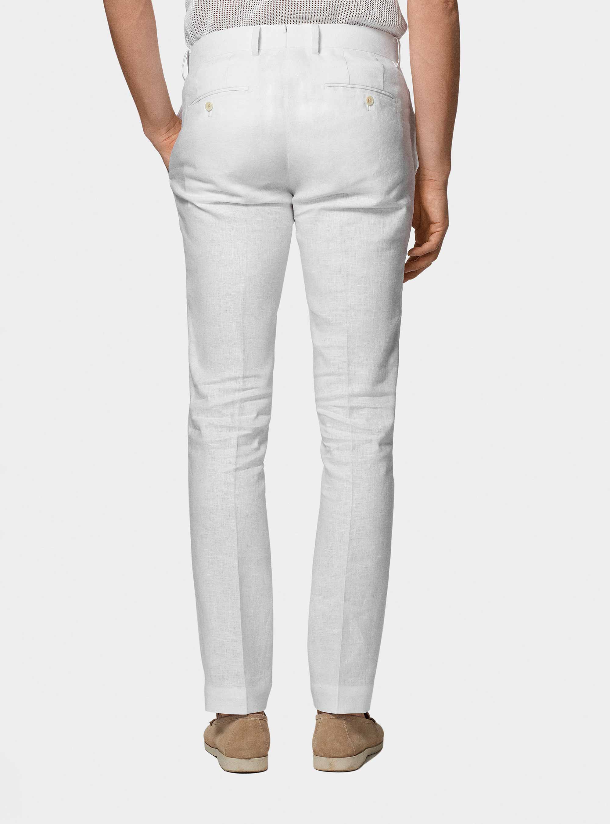 Pure linen suit trousers, WHITE