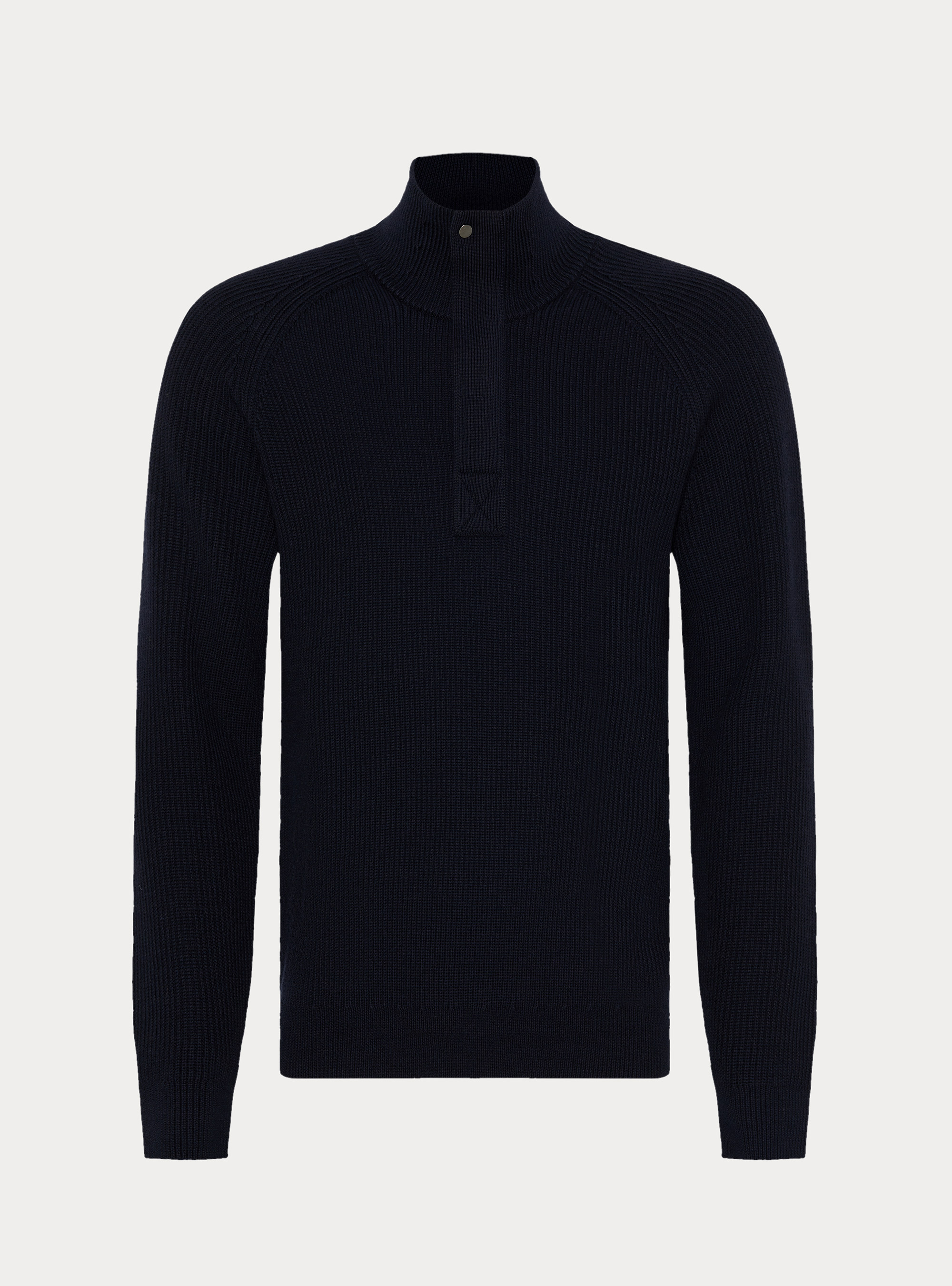 Half-zip ribbed wool and cotton sweater, NAVY BLUE
