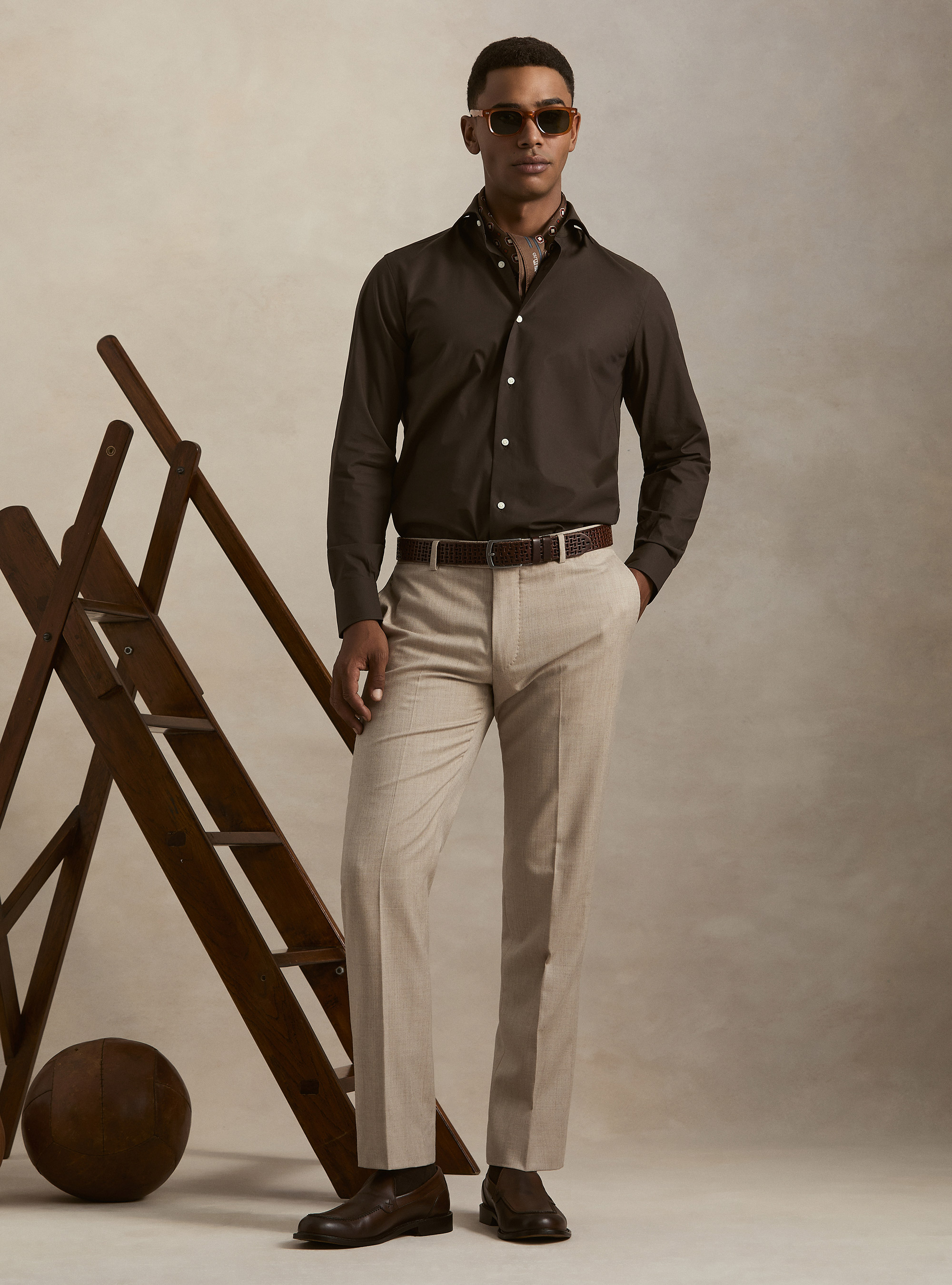 Cotton poplin stretch shirt, BROWN