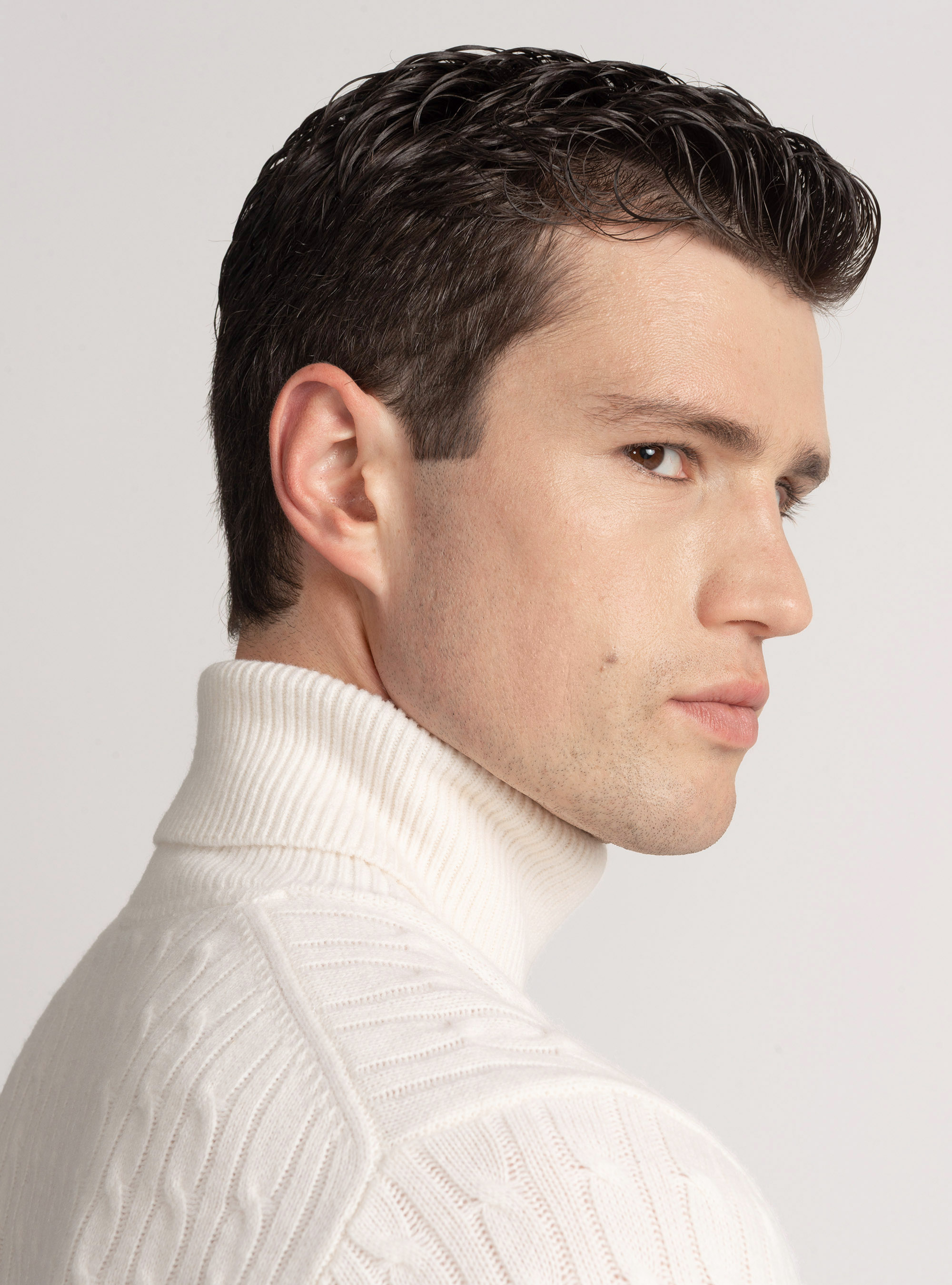 Turtleneck sweater with cashmere wool braid, WHITE