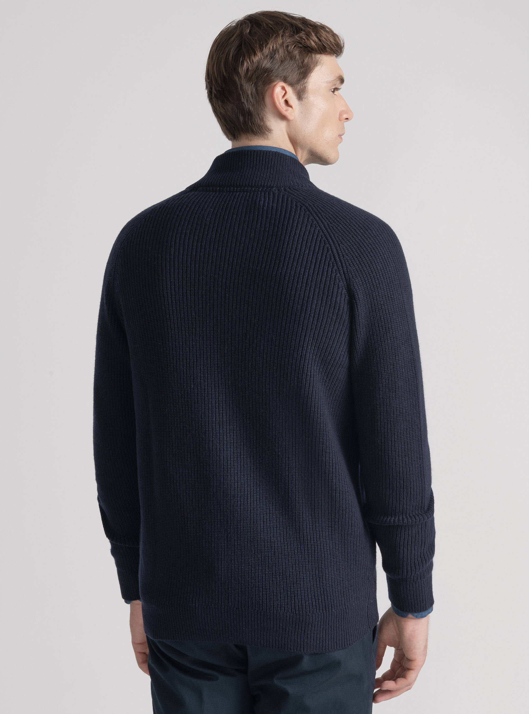 Merino wool raglan knitted zip cardigan, NAVY BLUE
