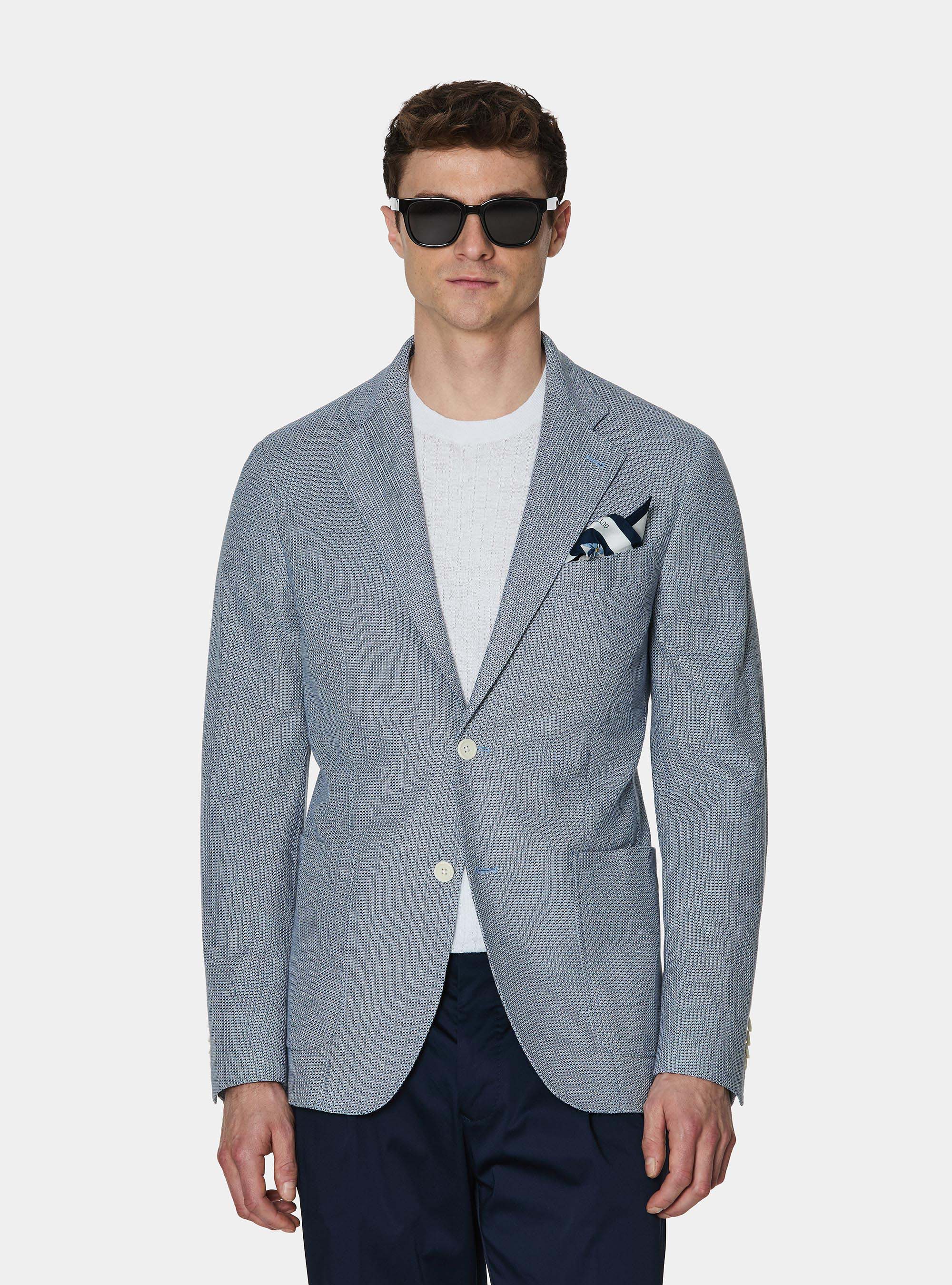 Micro-knit cotton jersey blazer, BLUE