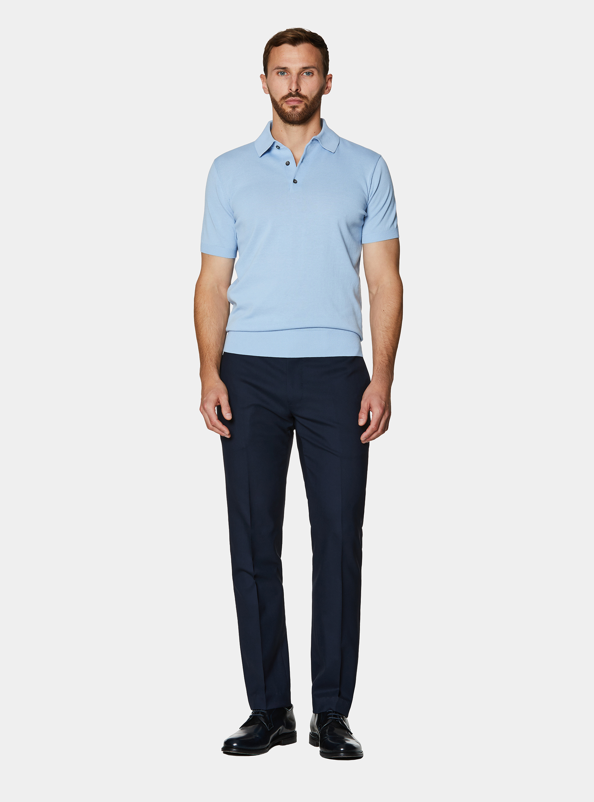 Extra-fine cotton knit polo shirt, 0266C AZZURRO