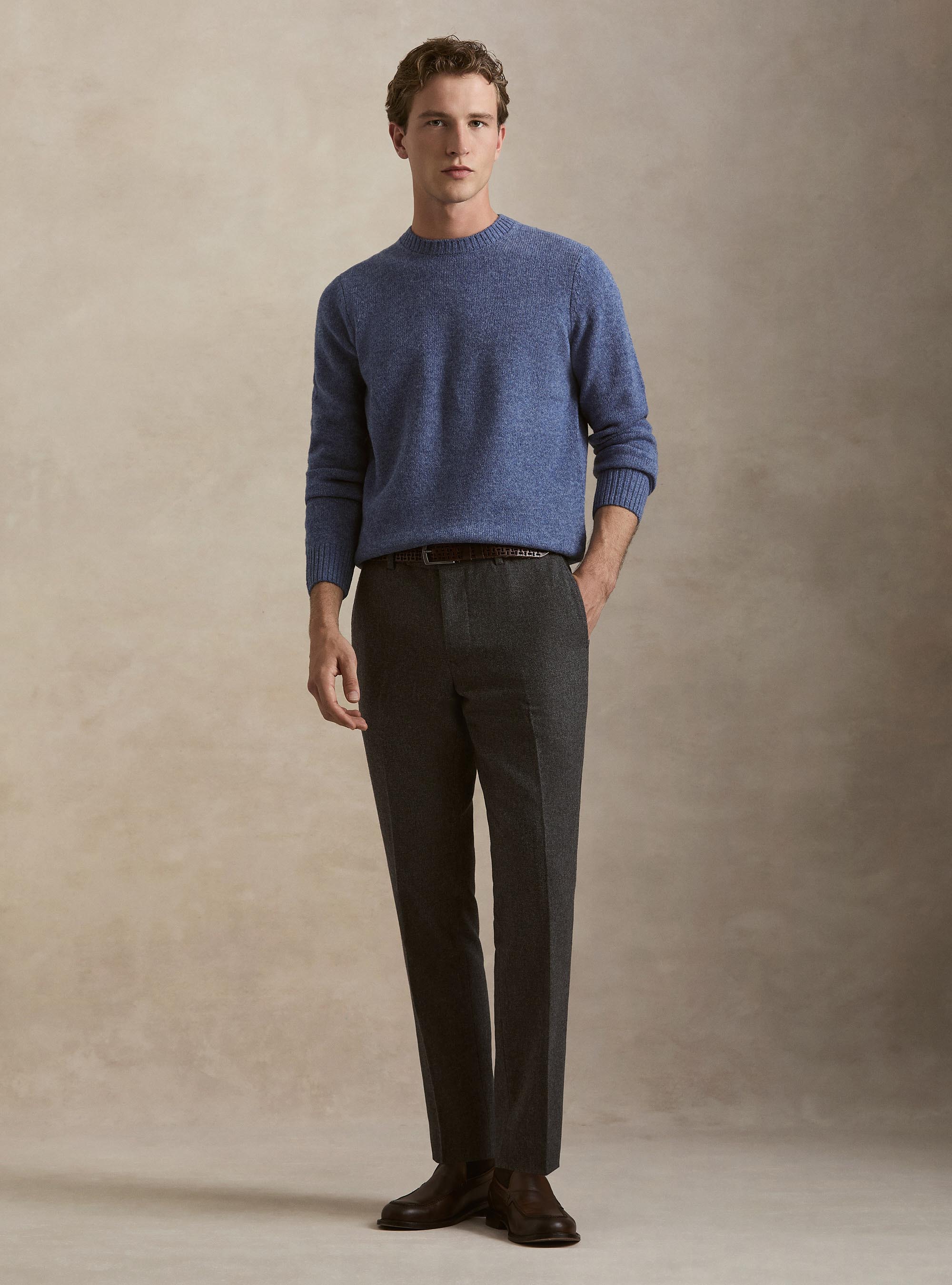 Wool blend flannel trousers, ASPHALT GREY