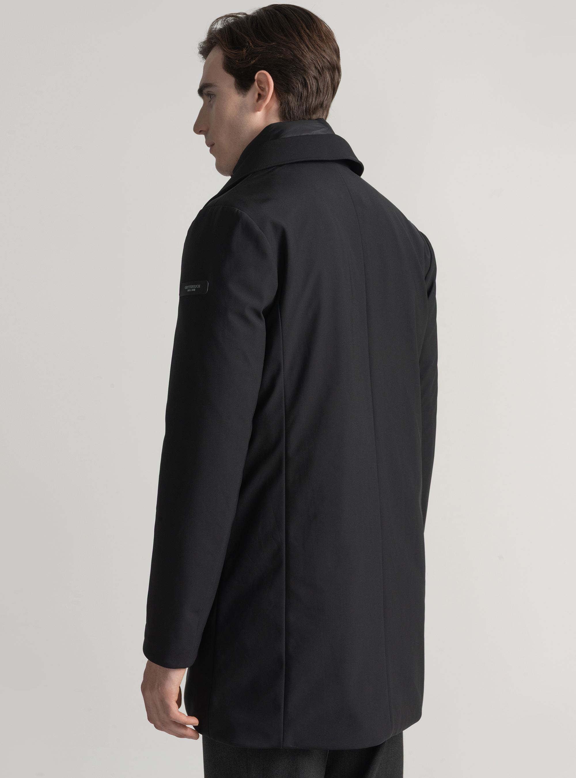 Long padded jacket with removable bib, BLACK