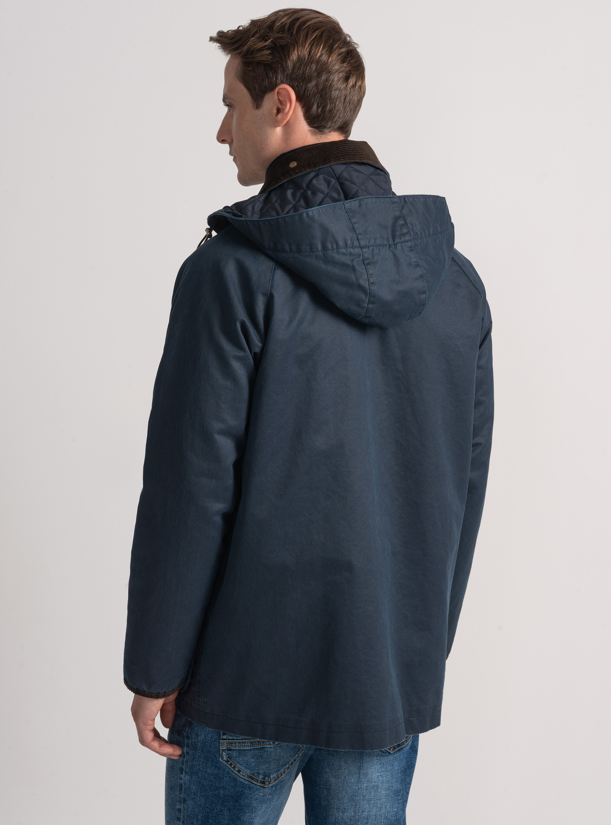 Cotton-blend waxed jacket, NAVY BLUE