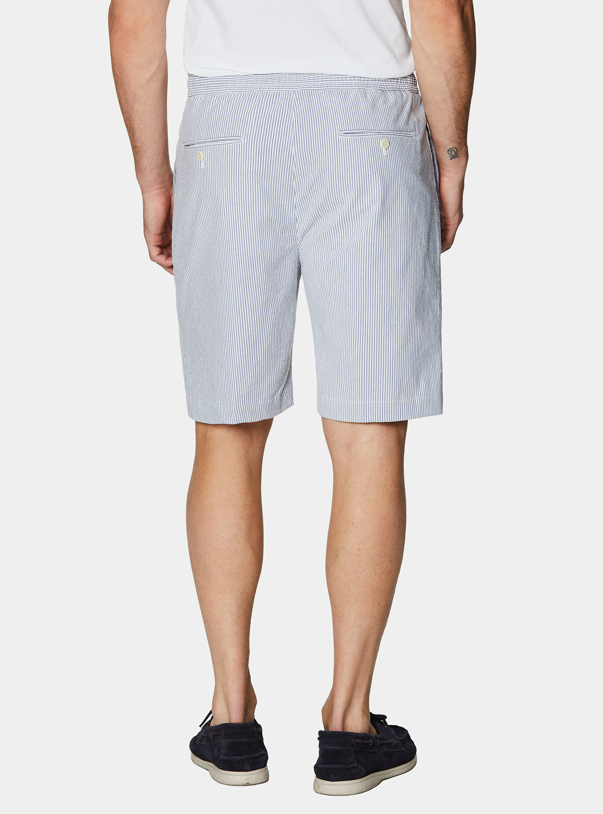 Bermudas de algod&oacute;n el&aacute;stico seersucker con cord&oacute;n, AZUL MEDIO