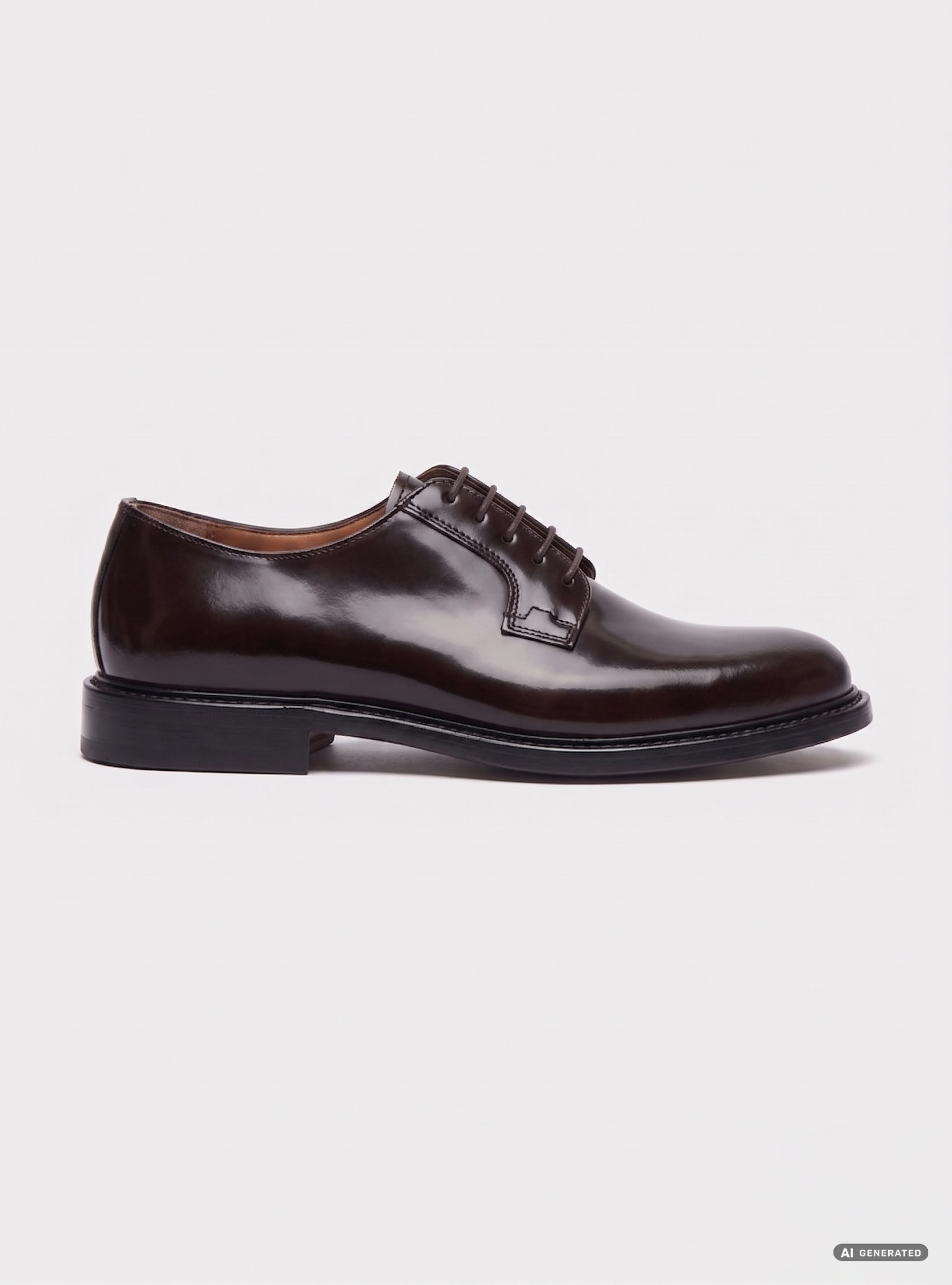 Derbies &agrave; lacets en cuir poli, MARRON