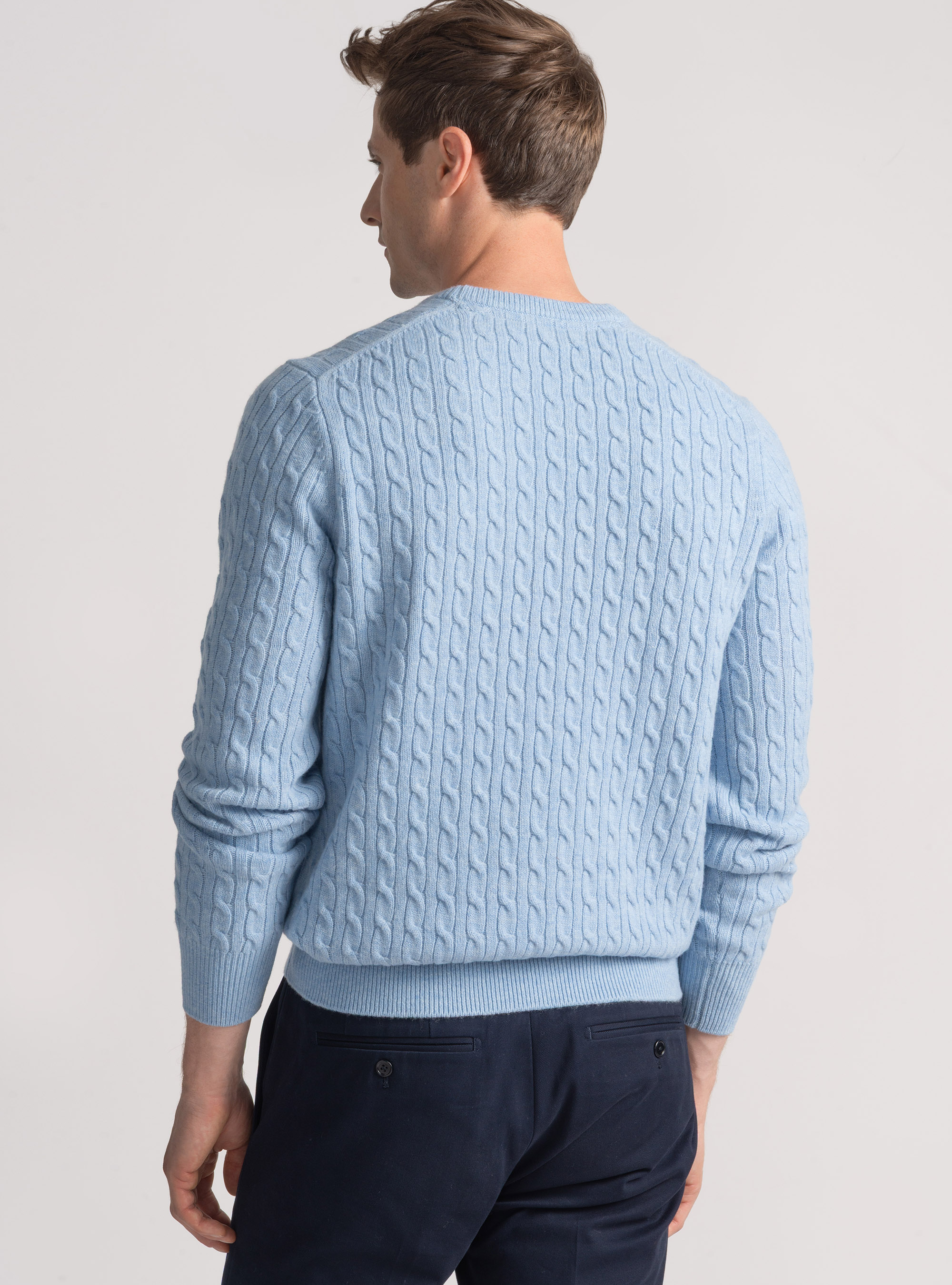 Crew-neck sweater with wool and cashmere braid, AZZURRO POLVERE 0283C