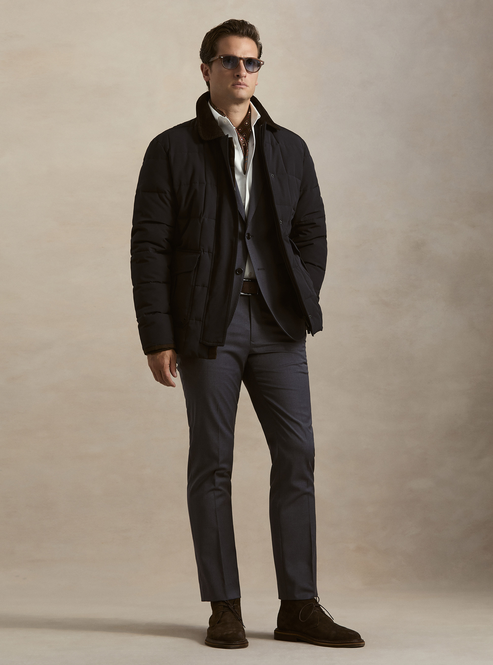 Classic quilted shirt-collar jacket, NAVY BLUE