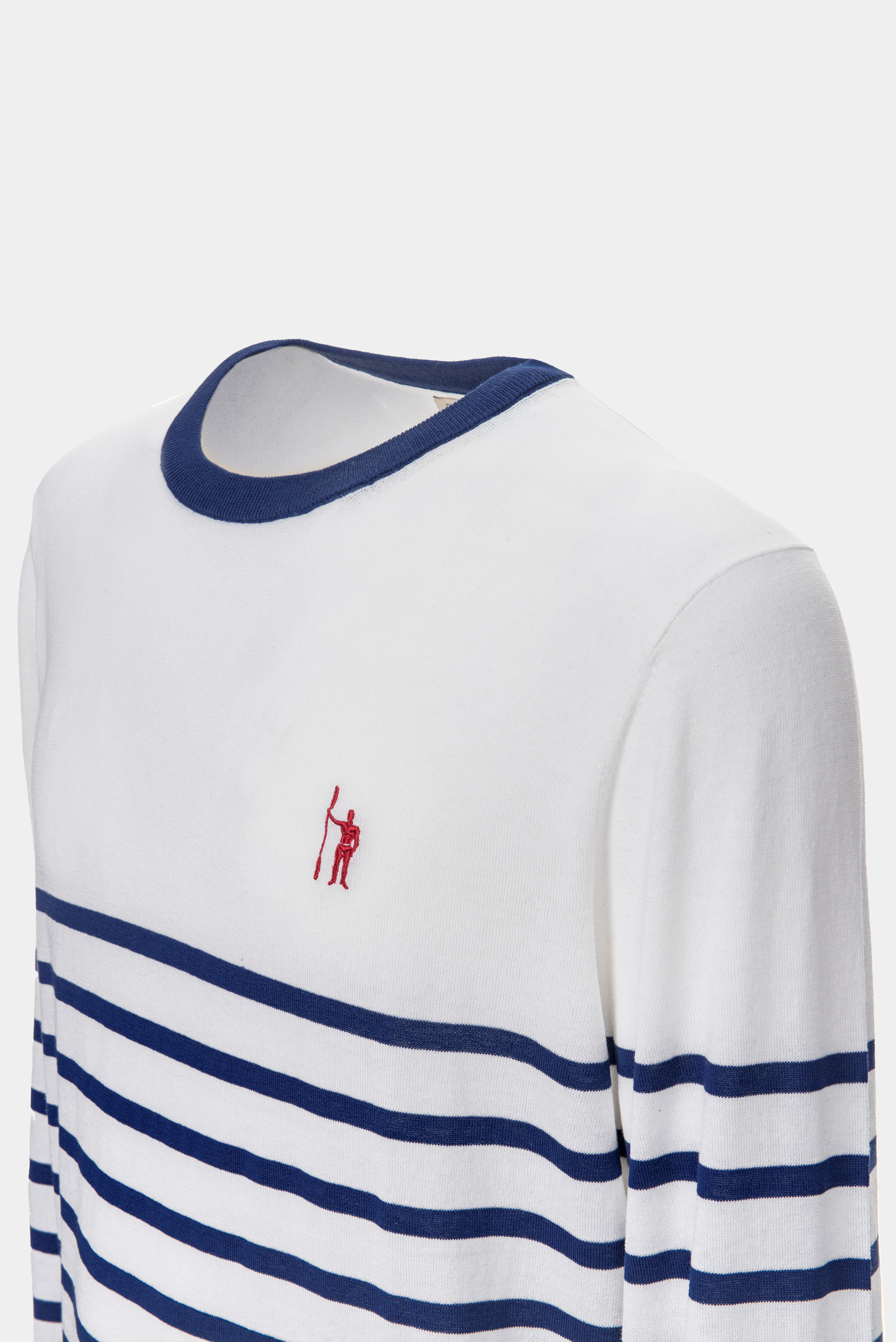 Jersey de seda y algod&oacute;n a rayas con cuello redondo, BLANCO