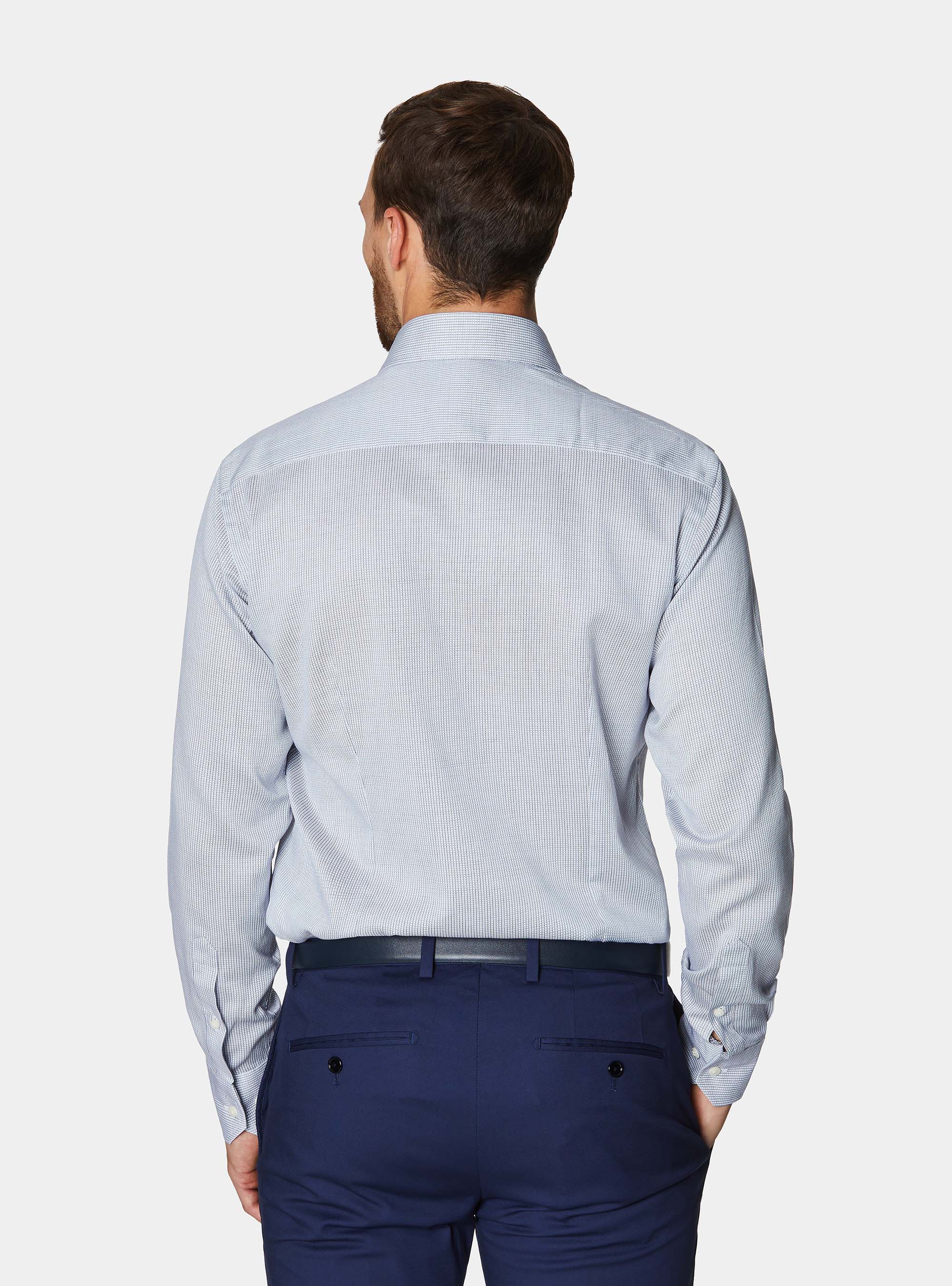 Camisa de algod&oacute;n con estampado de microcuadros, AZUL MEDIO
