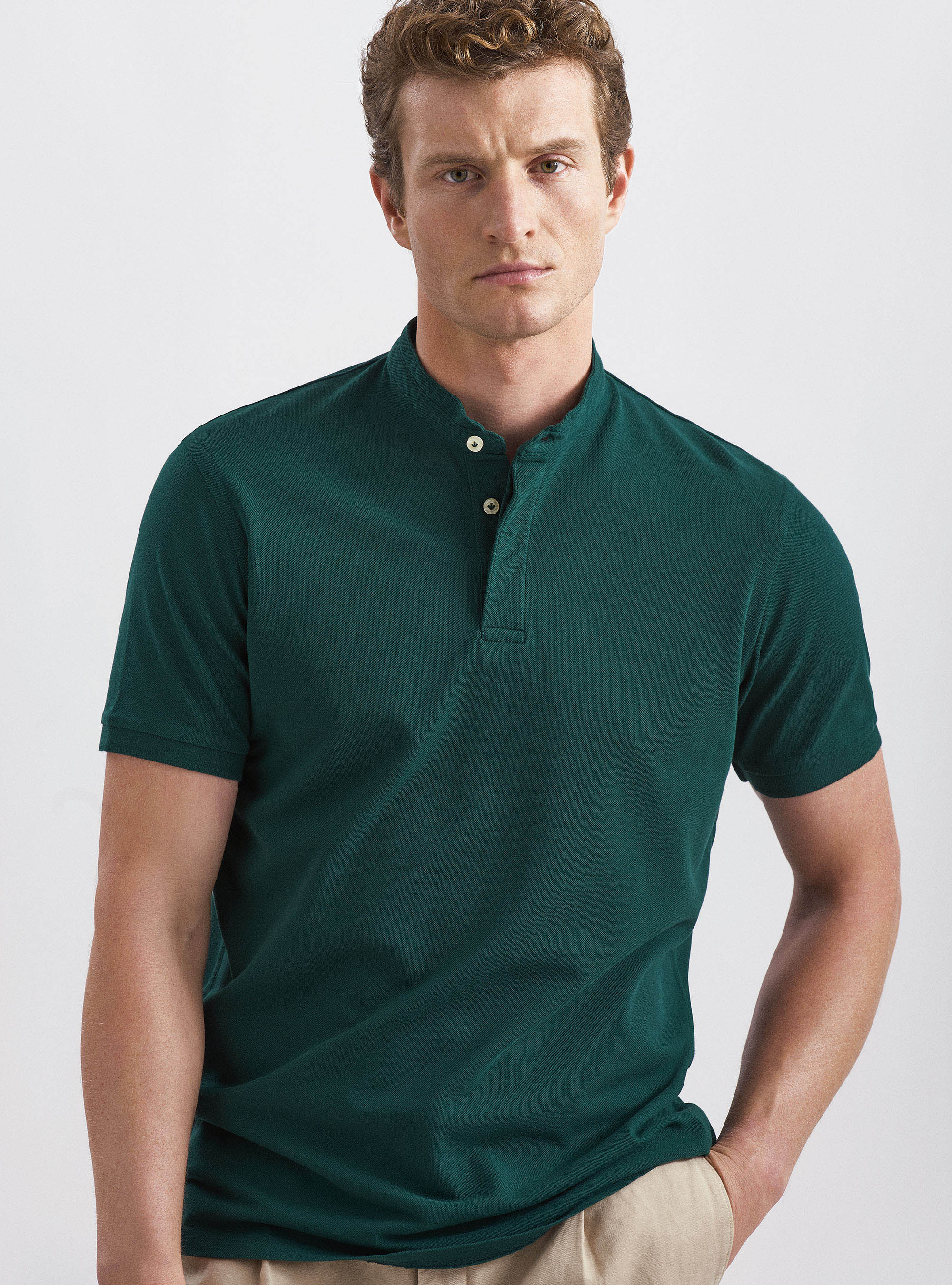 Cuello de polo 100% algod&oacute;n, VERDE OLIVA