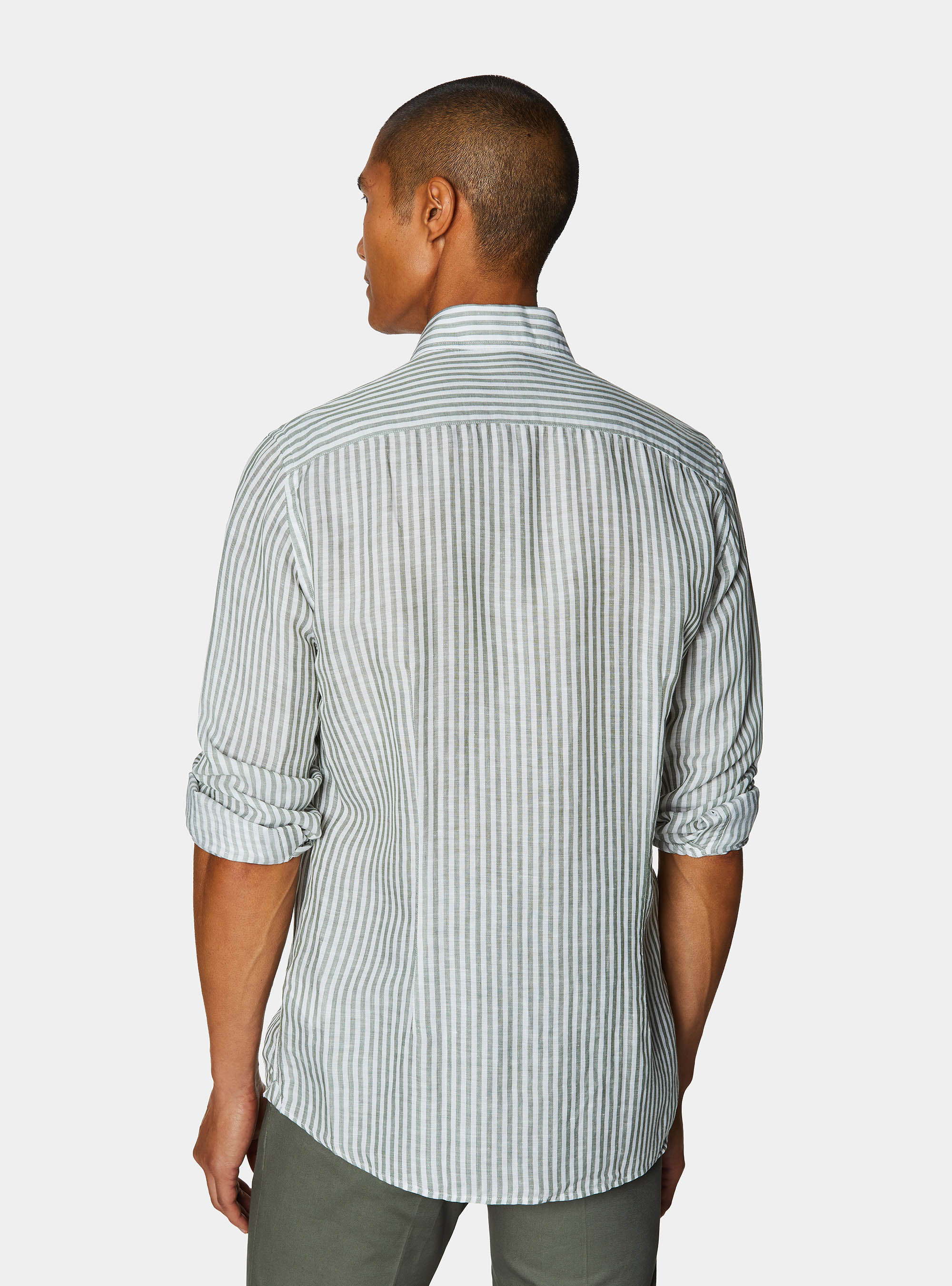Linen blend striped shirt, GREEN