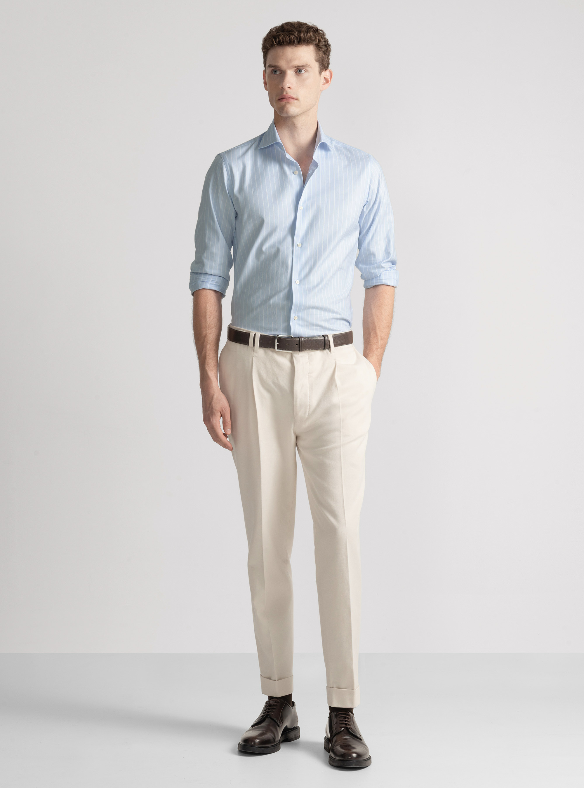 Pantalon &agrave; pinces en coton et cachemire, CR&Atilde; ME
