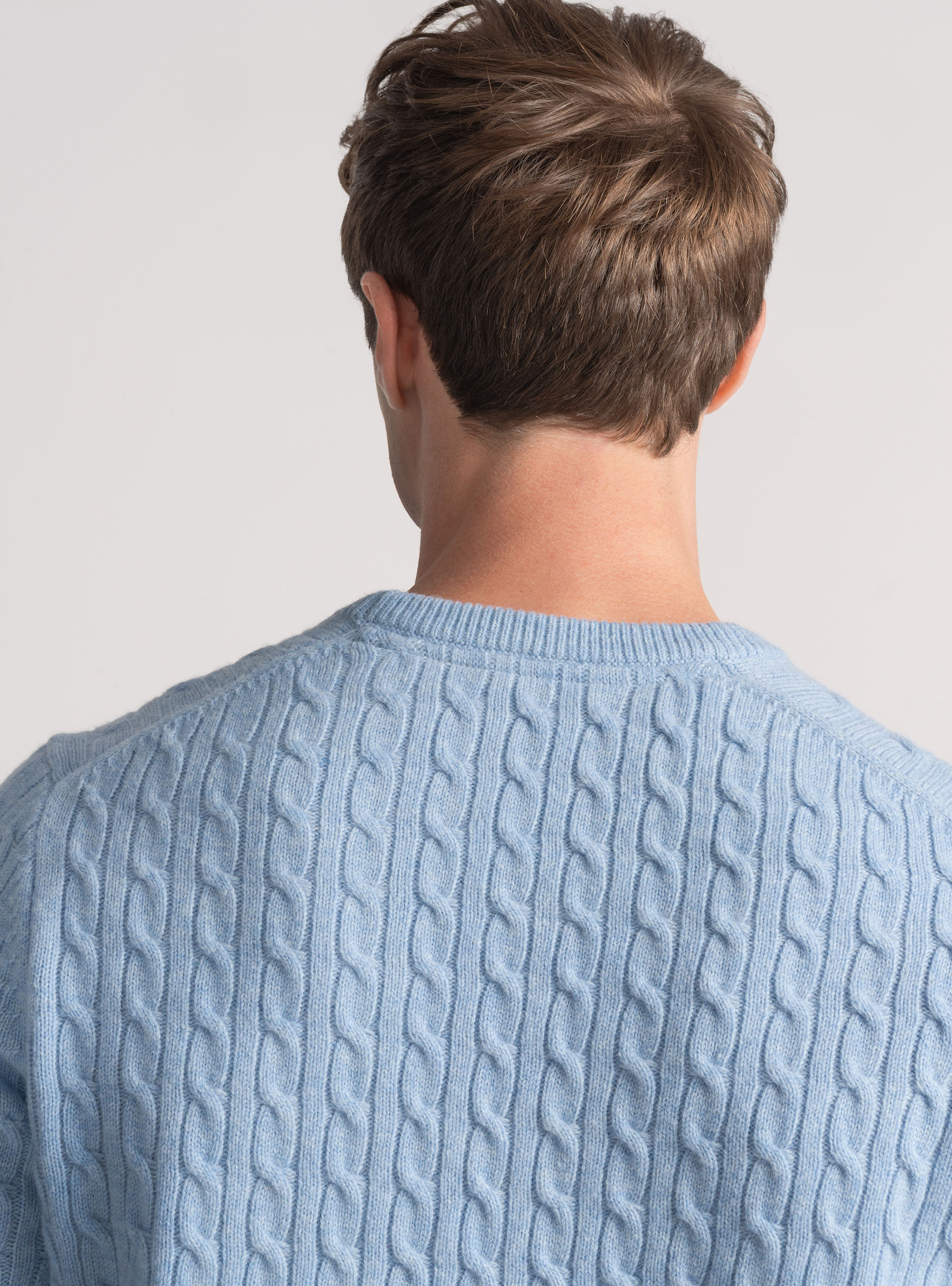 Crew-neck sweater with wool and cashmere braid, AZZURRO POLVERE 0283C