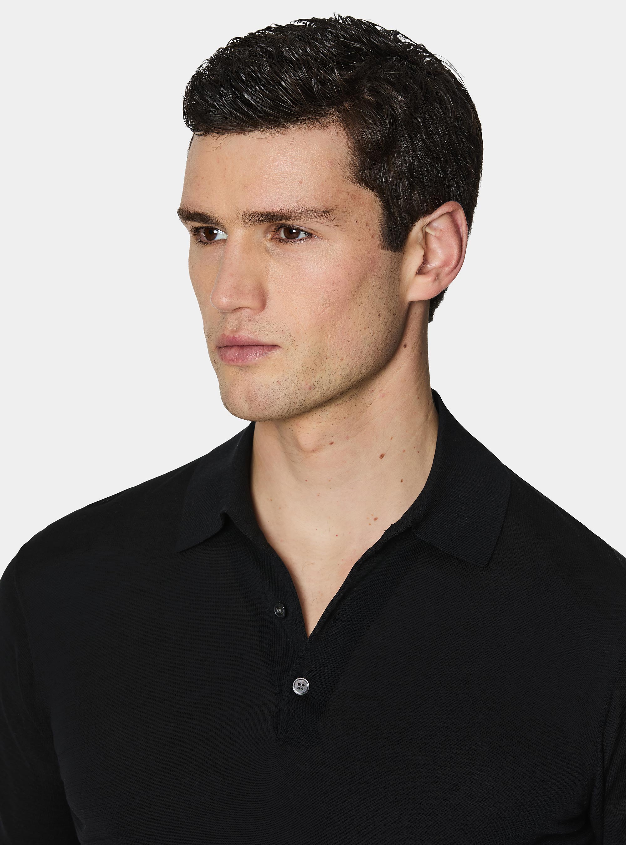 Polo de algod&oacute;n y seda, NEGRO