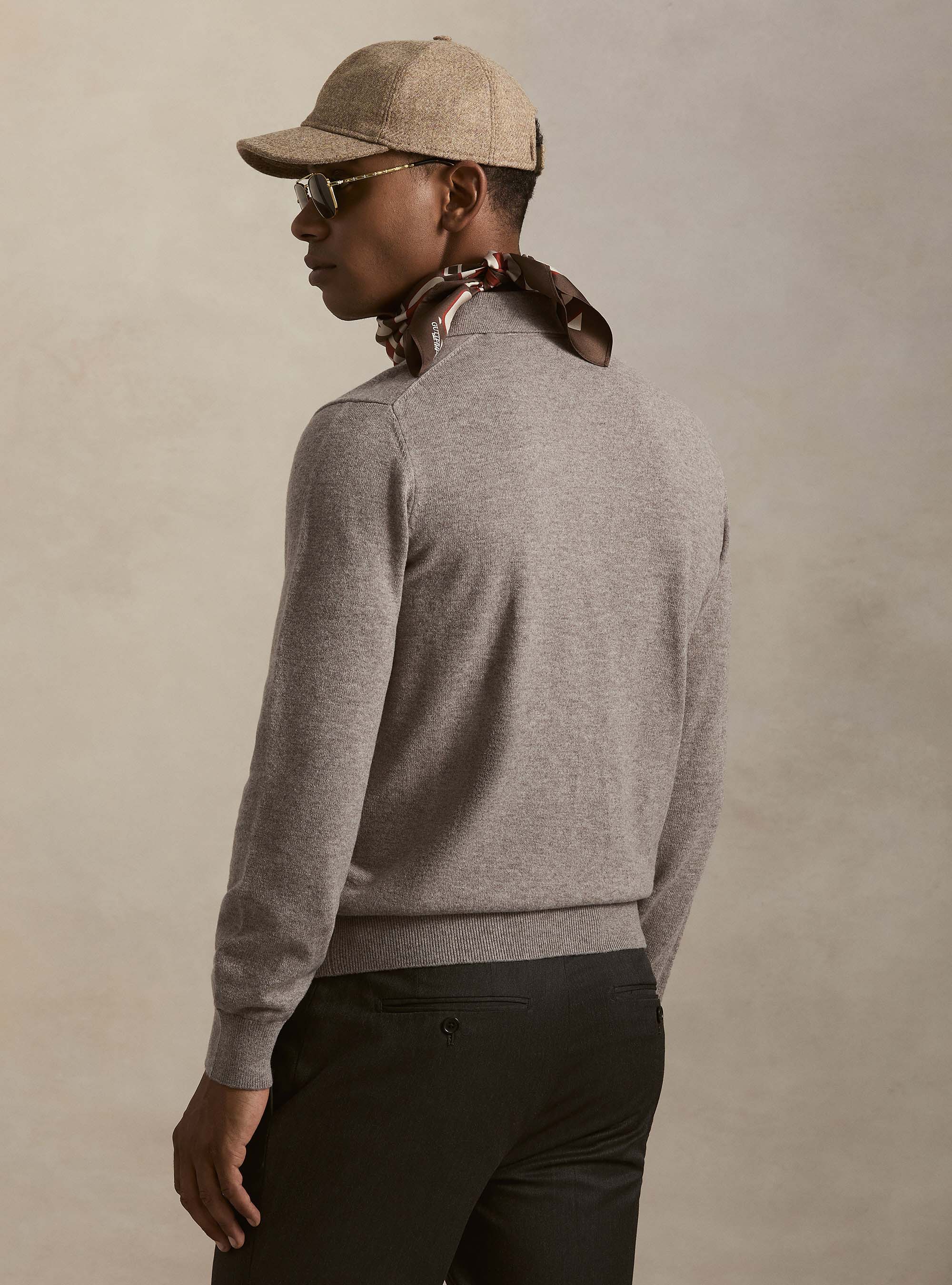 Wool and cashmere knitted polo, TORTORA 0542C