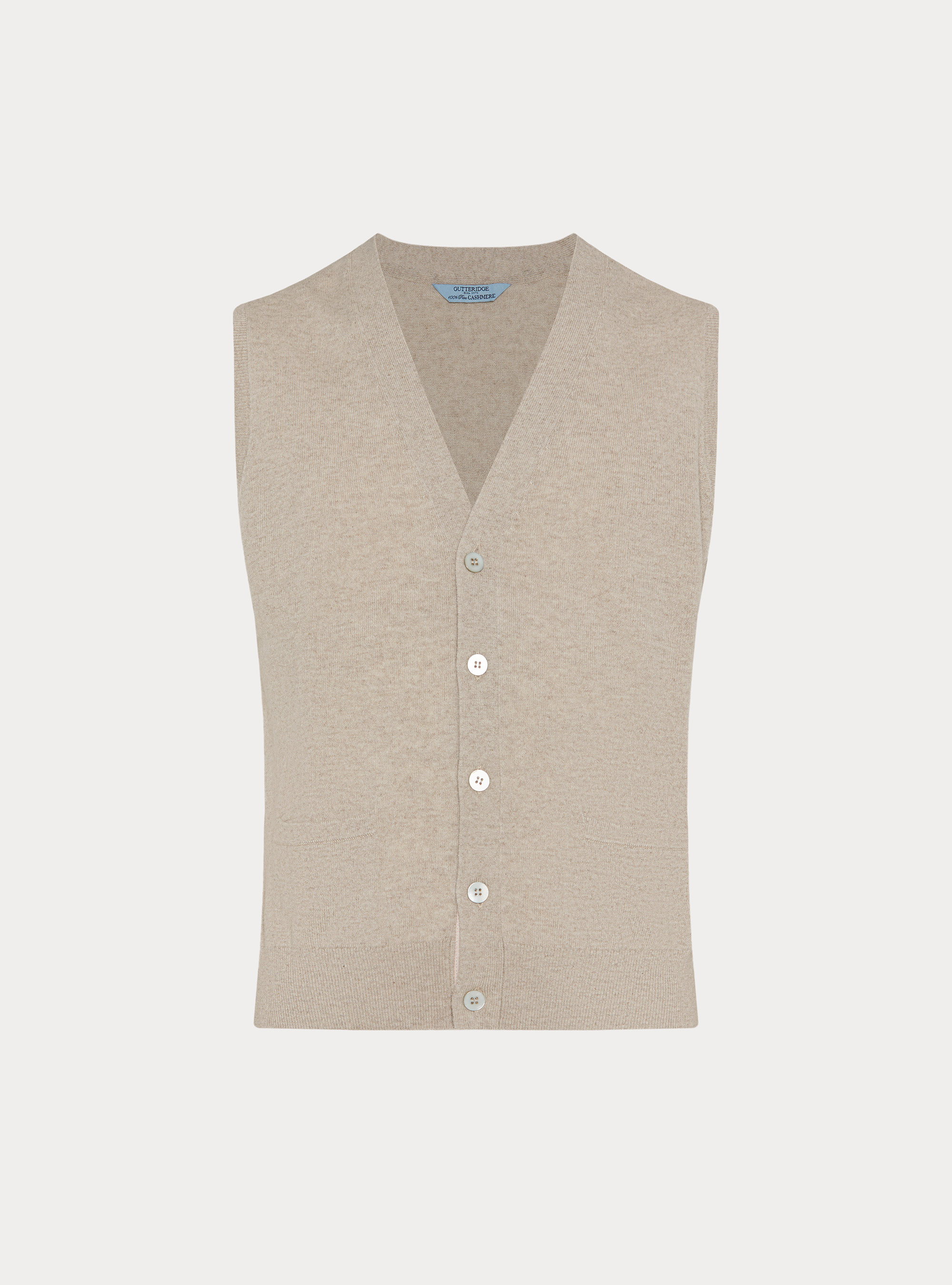 Chaleco de puro cashmere con botones, CRUDO