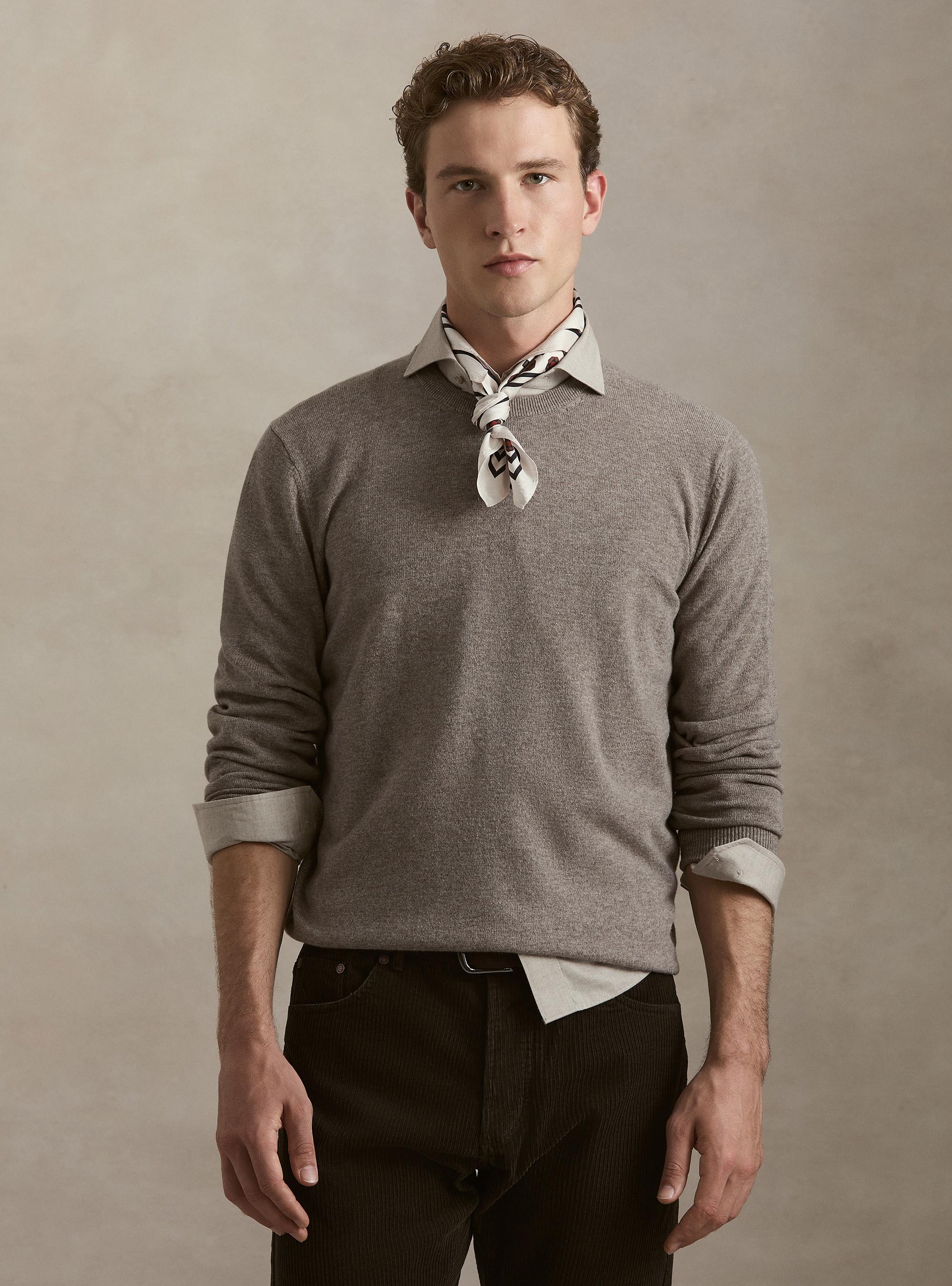 Pull col rond en lambswool et cachemire, TORTORA 0542C