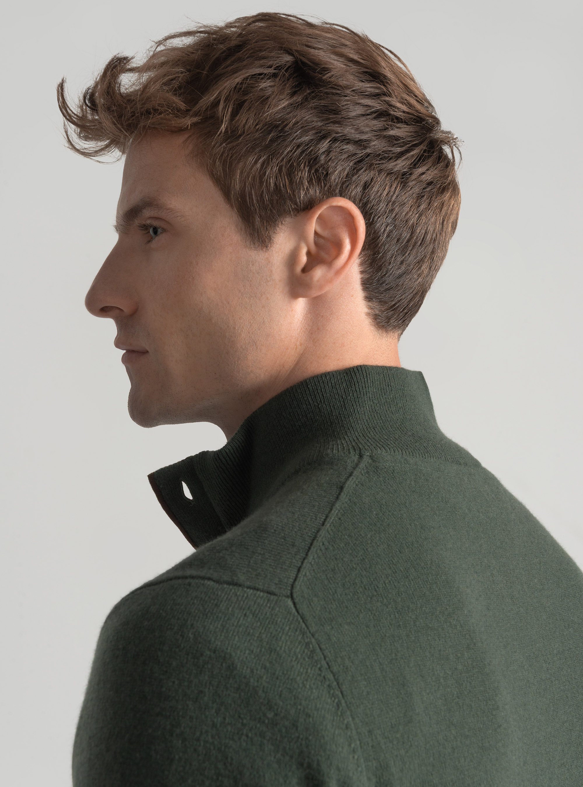Maglia mezza zip in lana lambswool e cashmere, MILITARE 0609C