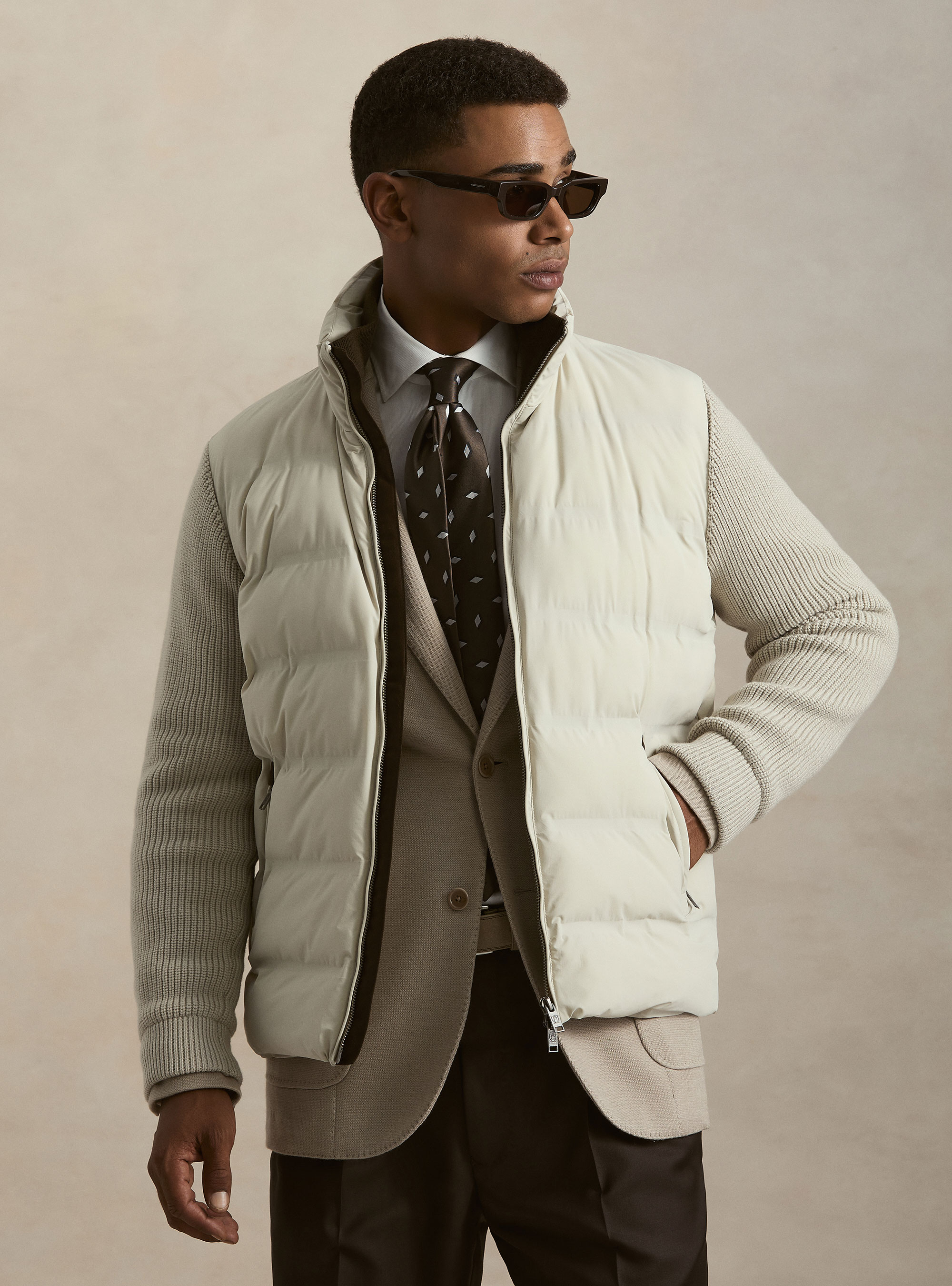 Bomber termosellada con mangas de lana, CRUDO