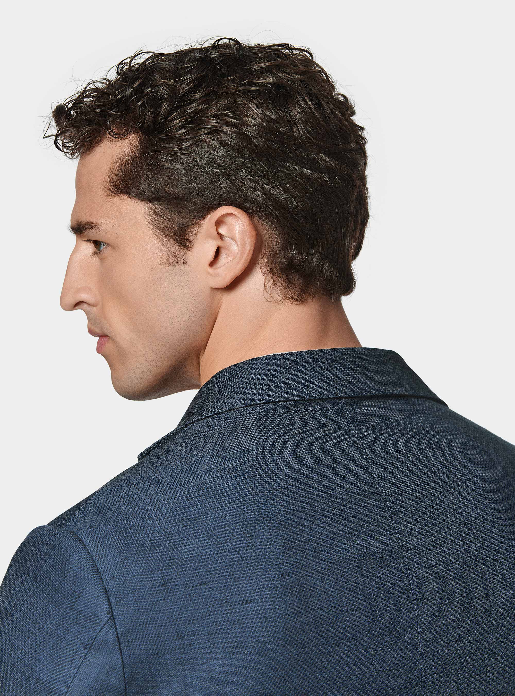 Giacca in misto lino e cotone, BLU NAVY