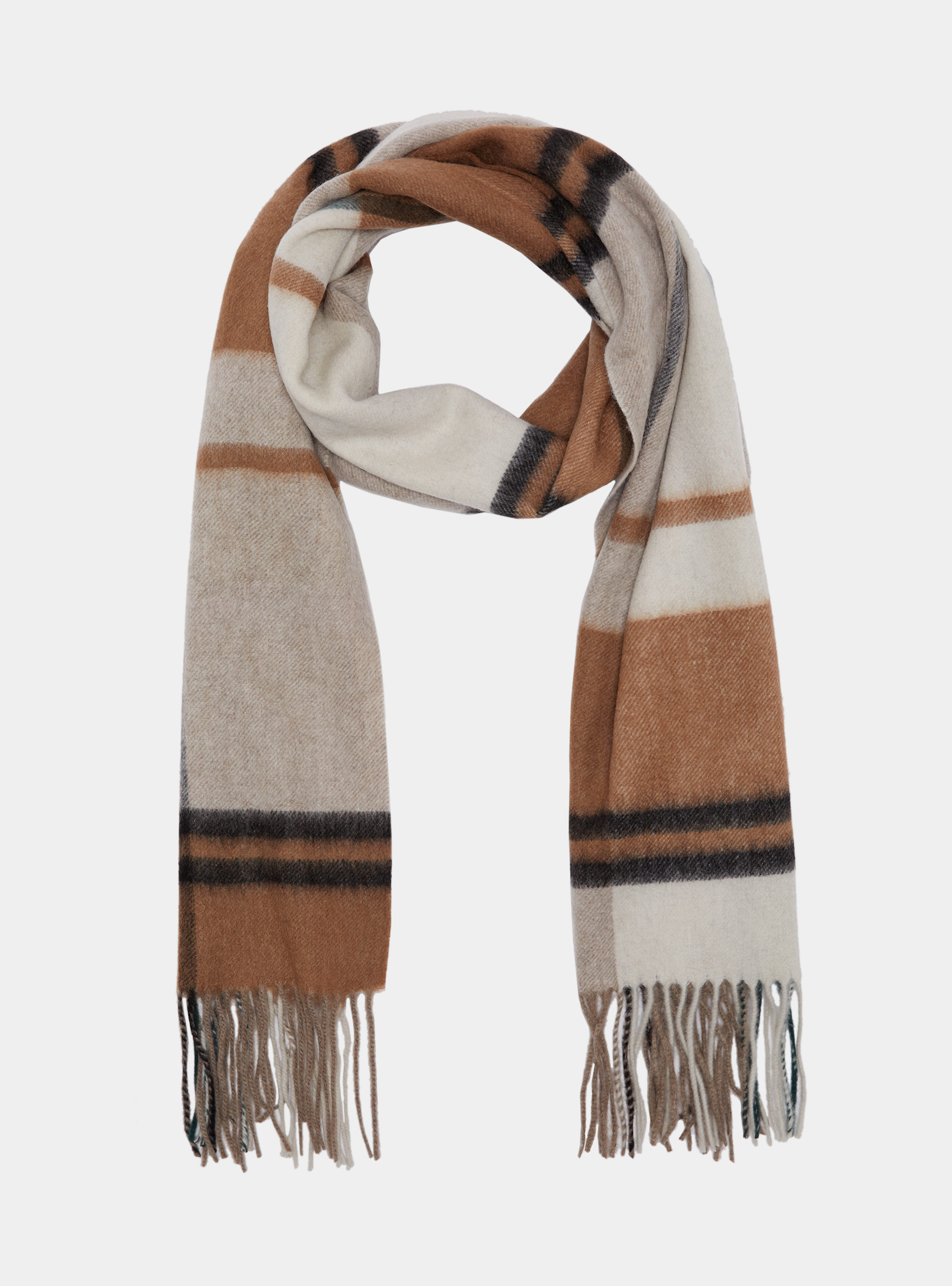 Wool and cashmere checked scarf, SAND