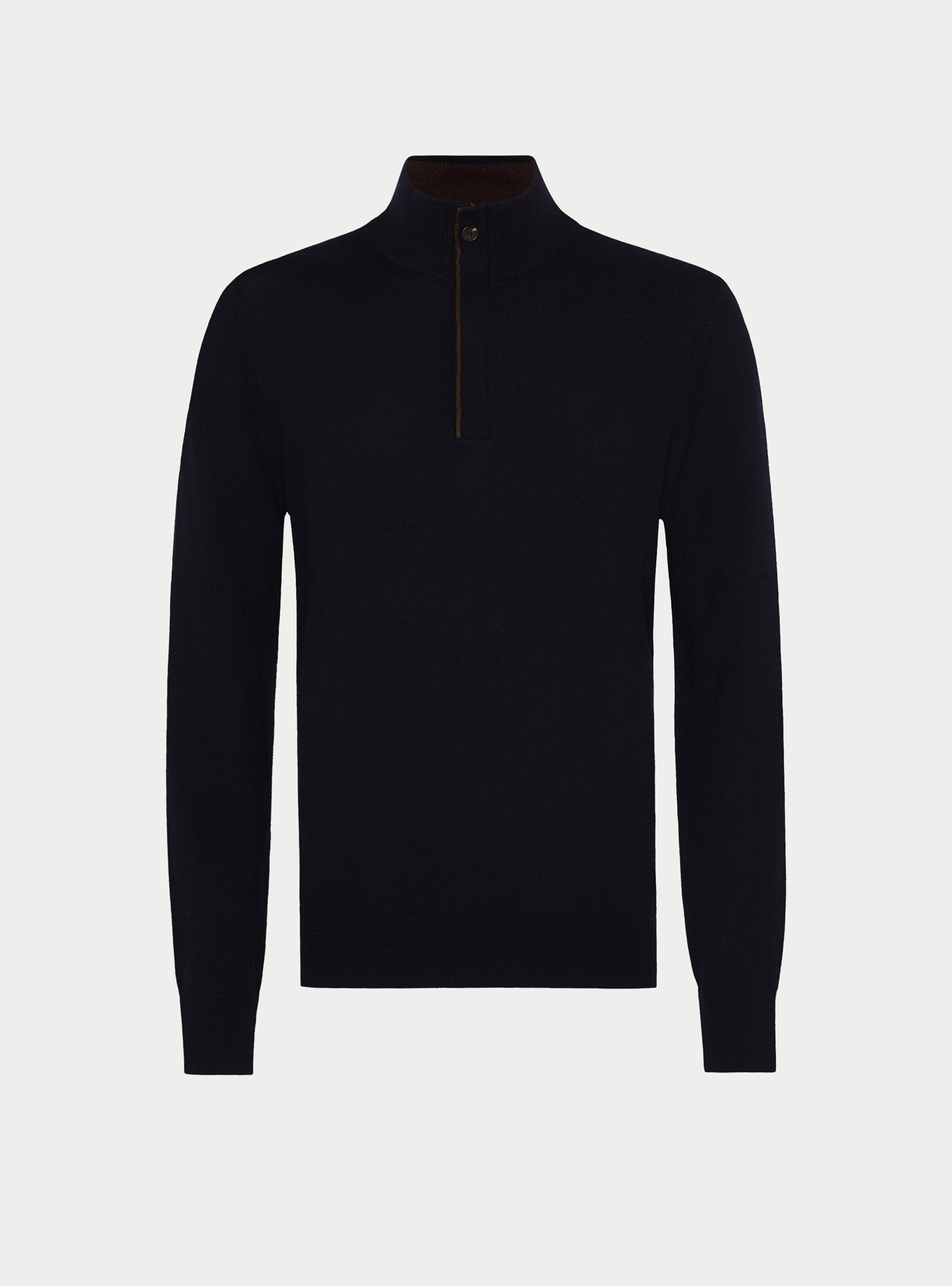Maglia mezza zip con toppe in misto lana, BLU NAVY