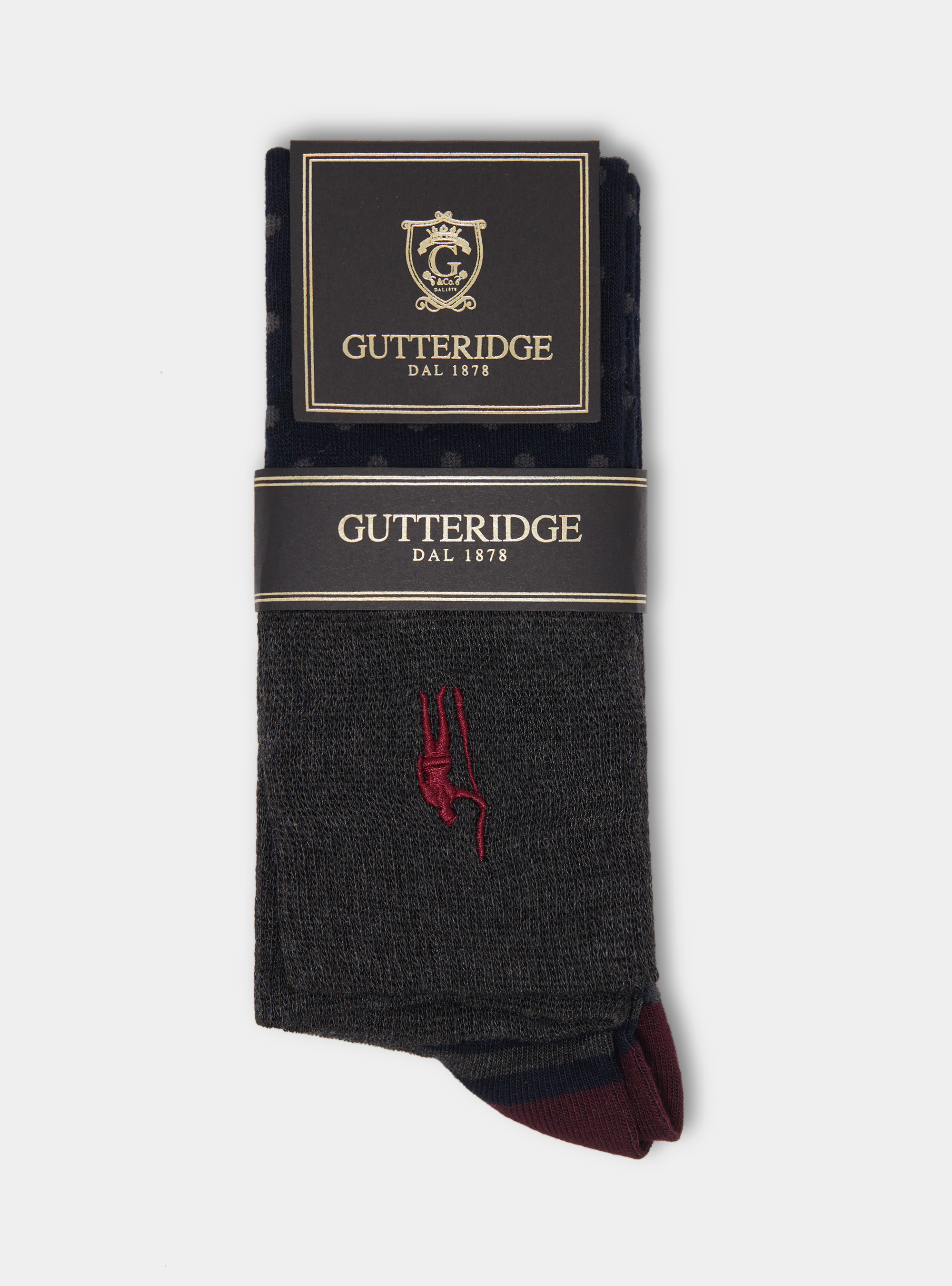 Polka dot and striped long socks with embroidery, NAVY BLUE