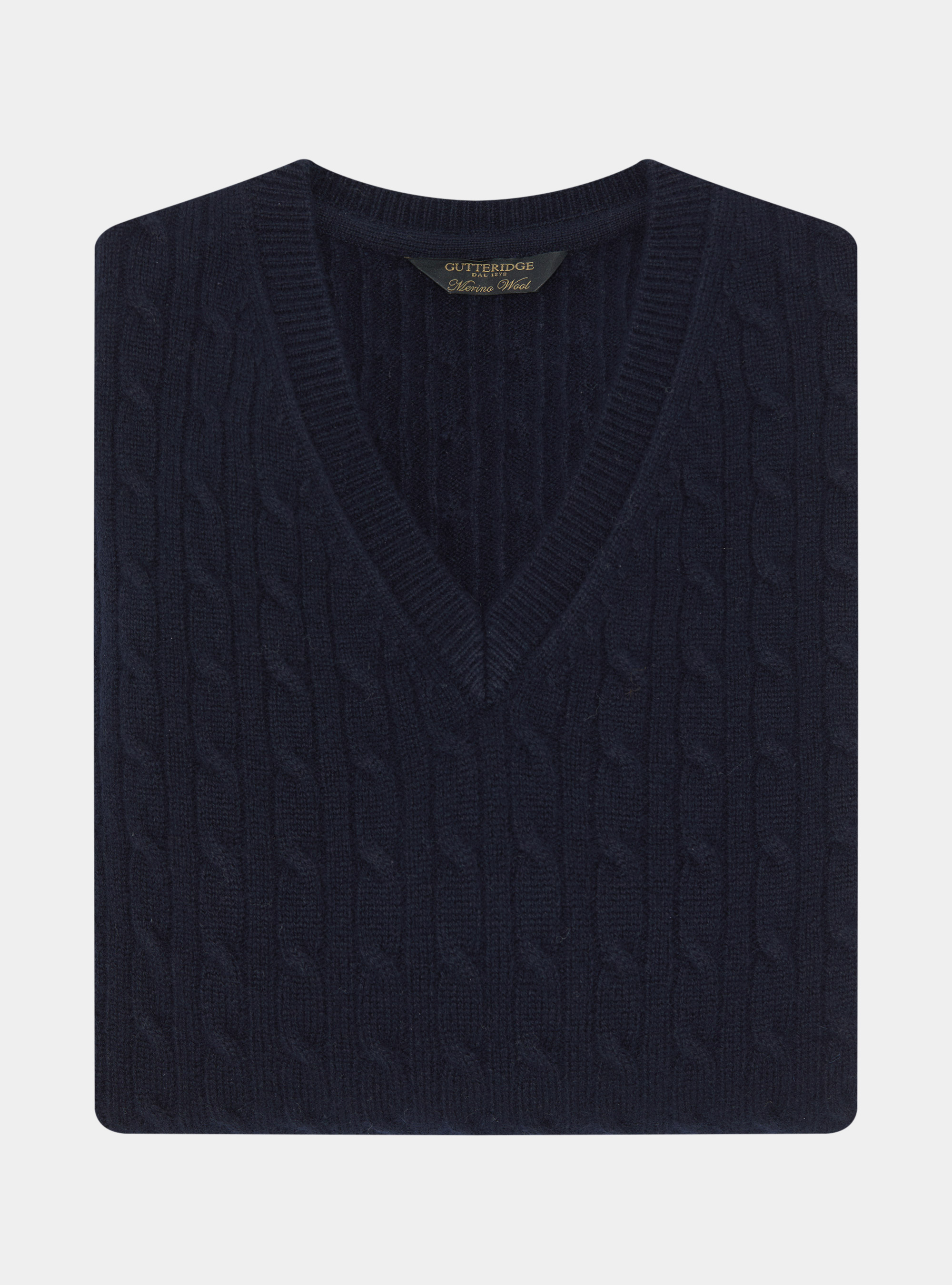 Maglia scollo a V con treccia in lana merino, BLU NAVY
