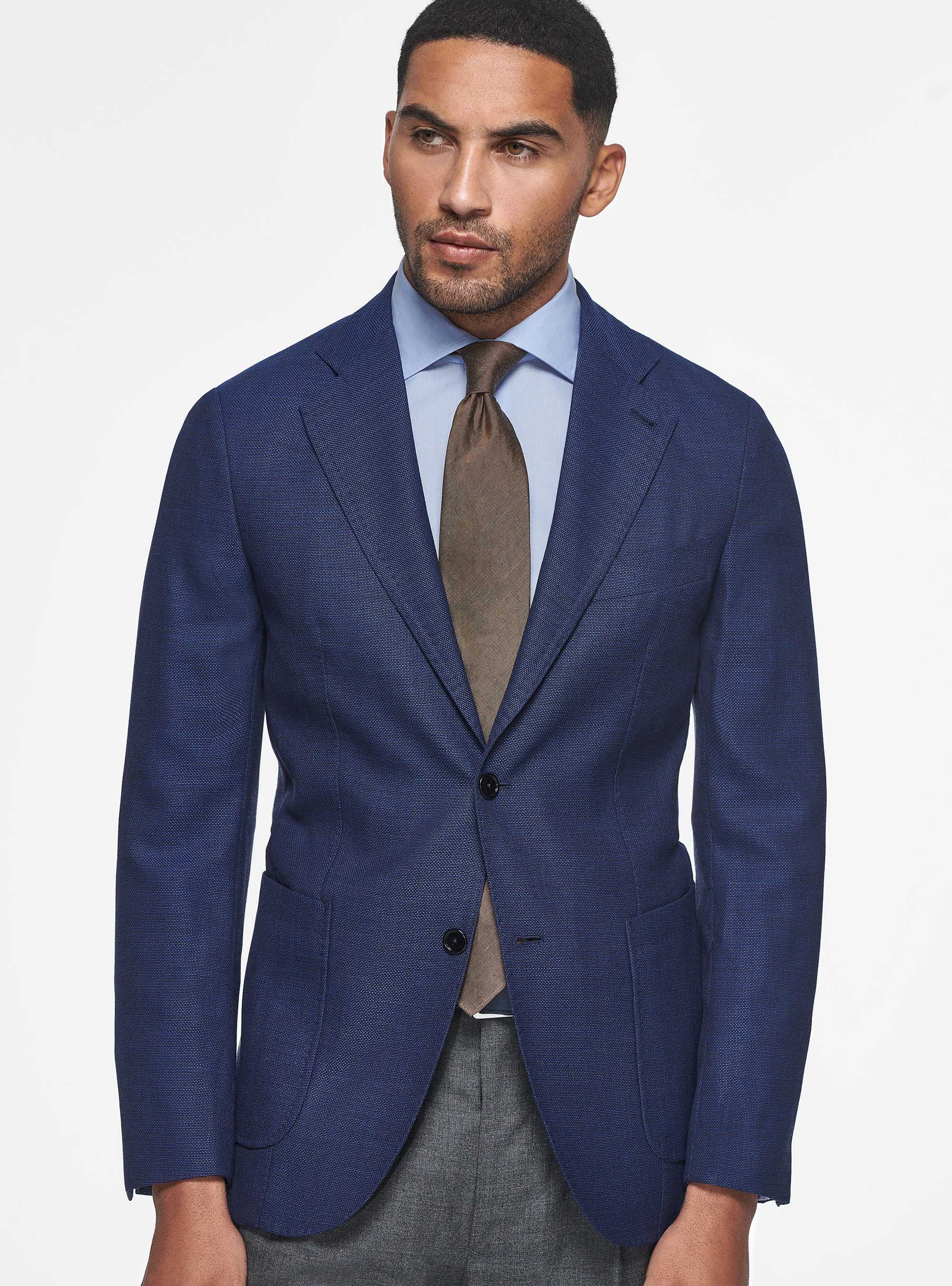 Giacca in lana micro texture, BLU