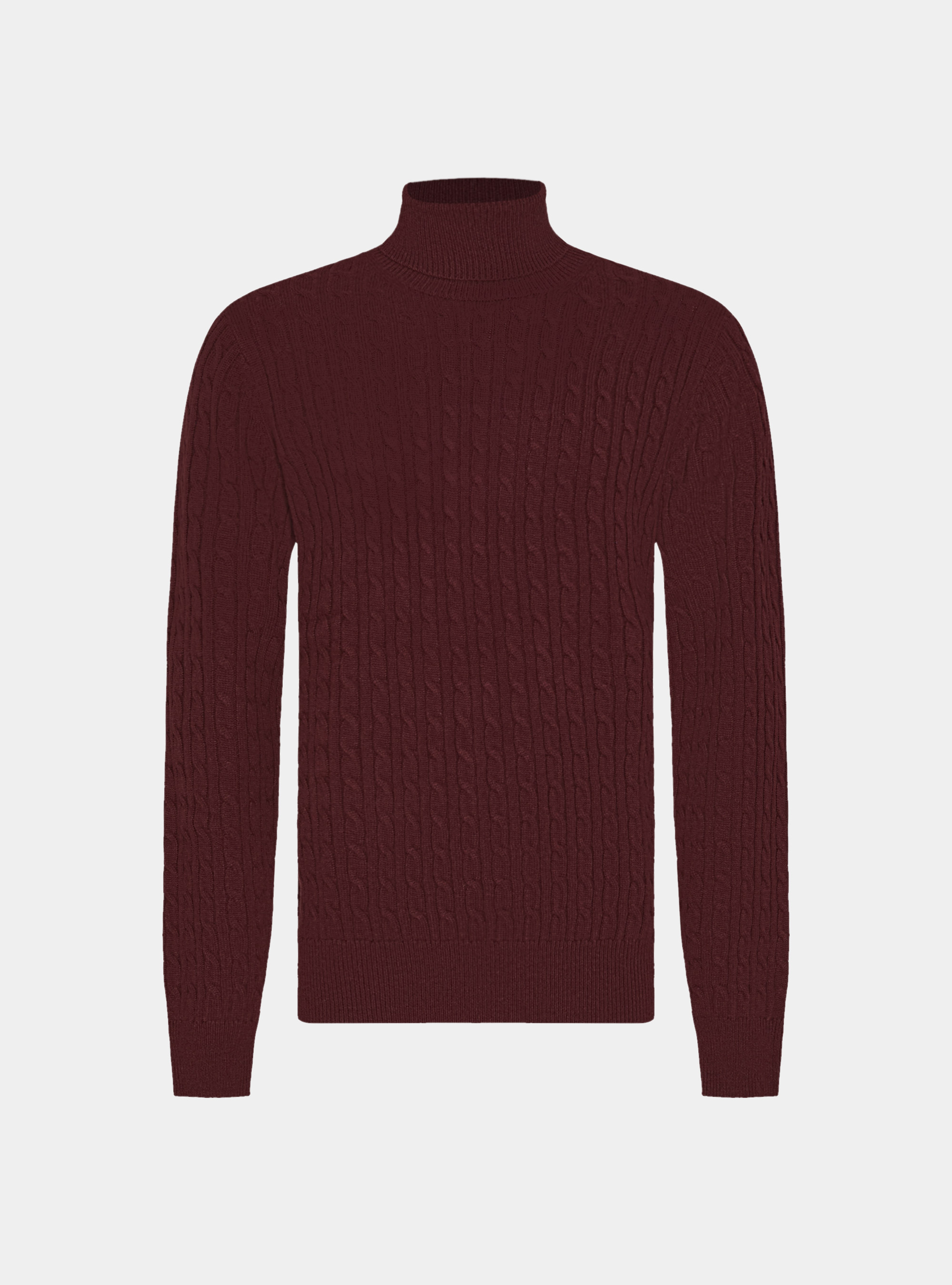 Maglia collo alto con treccia in lana cashmere, BORDEAUX