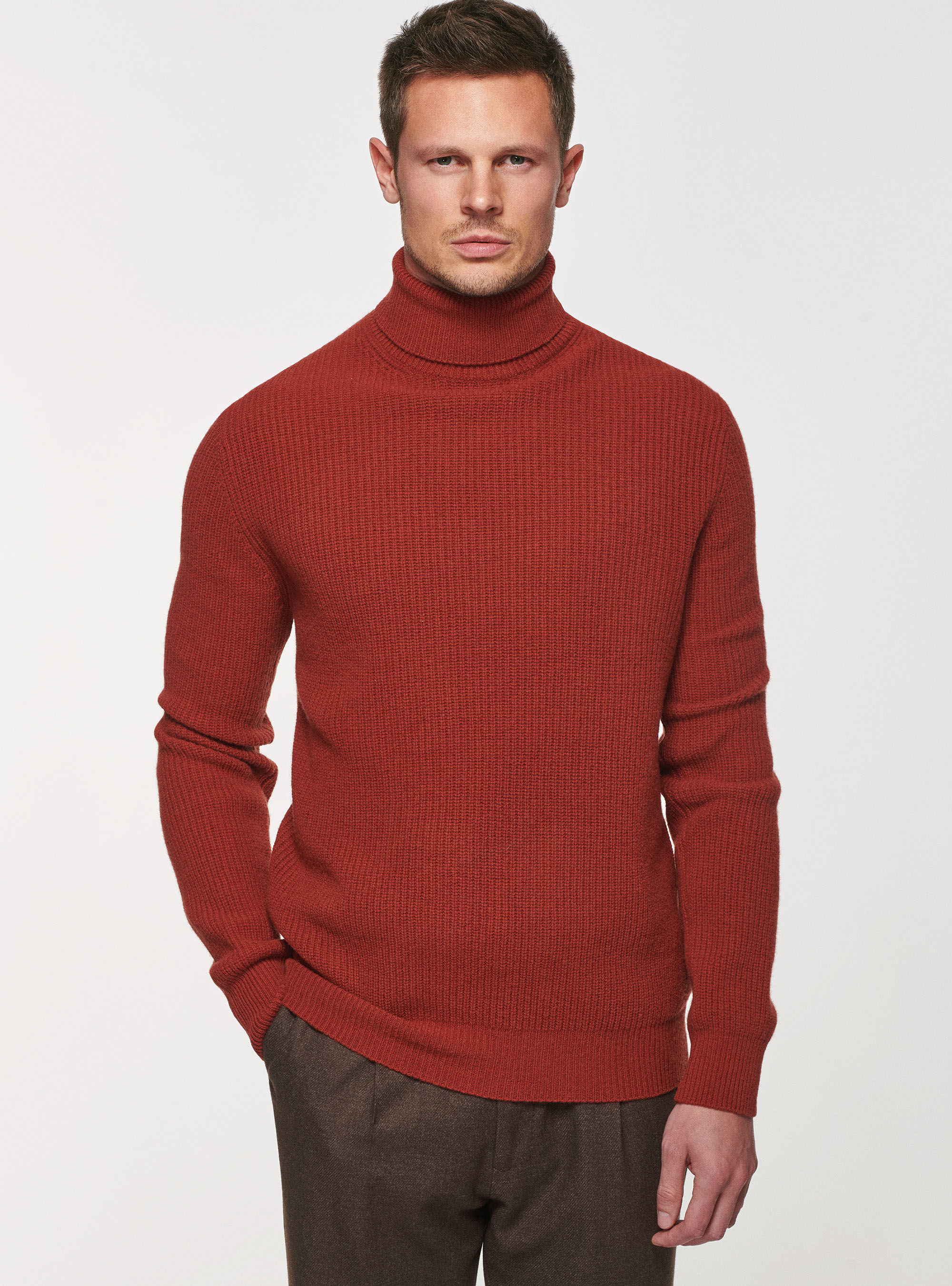 Pearl rib wool sweater, BRICK