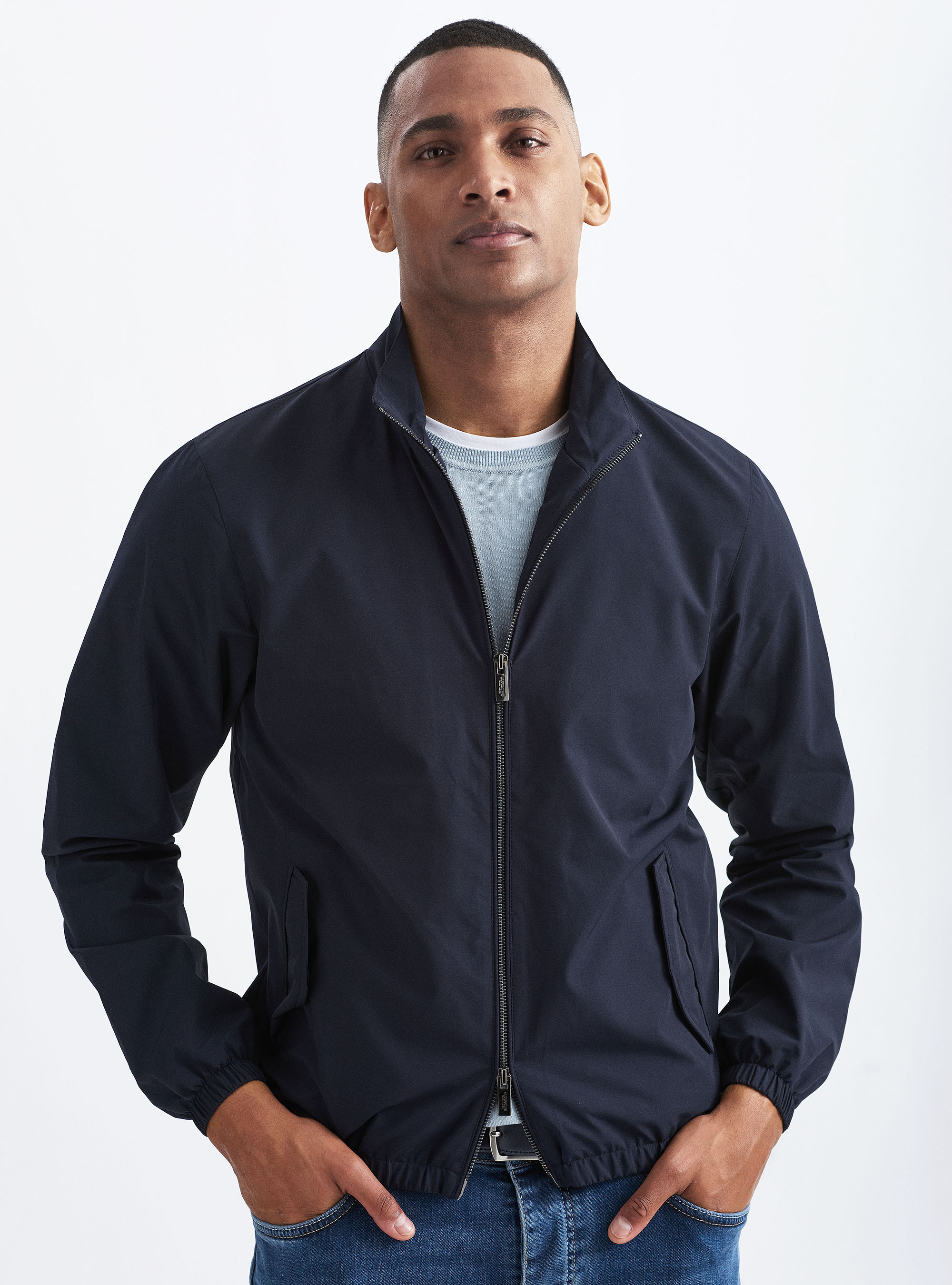 Technical fabric bomber jacket, NAVY BLUE