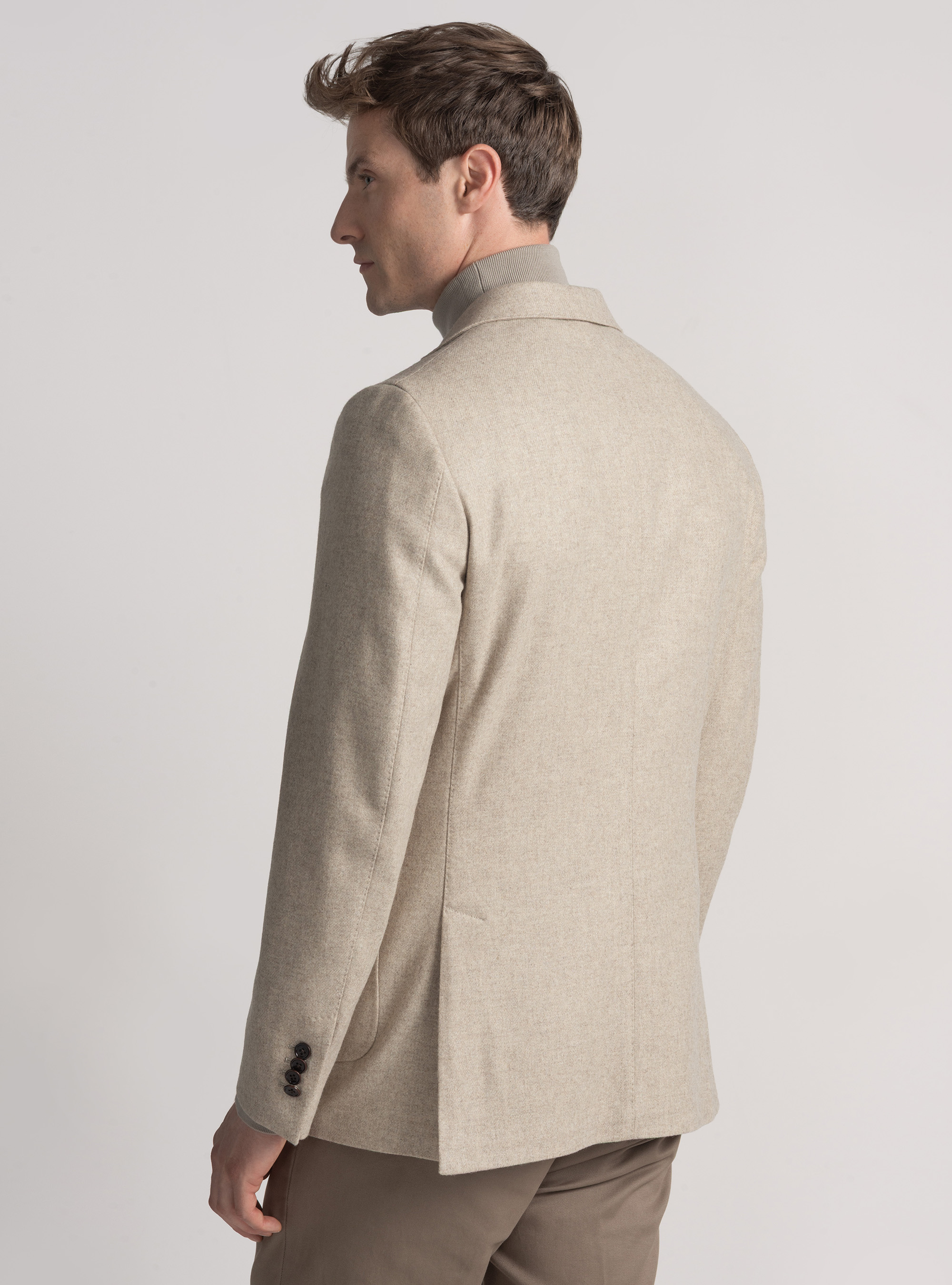 Wool-blend flannel blazer, SAND
