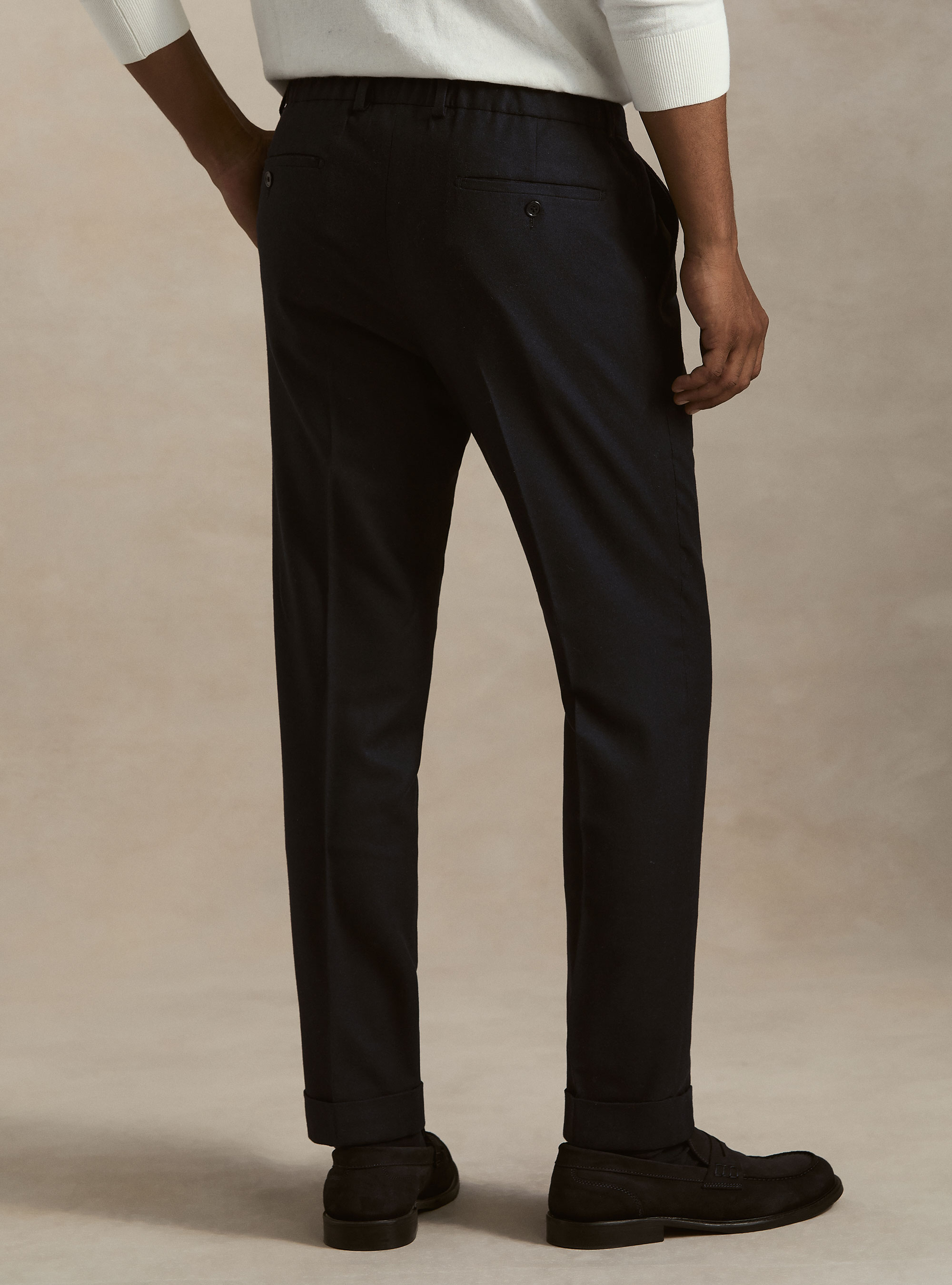 Lightweight wool blend drawstring trousers, NAVY