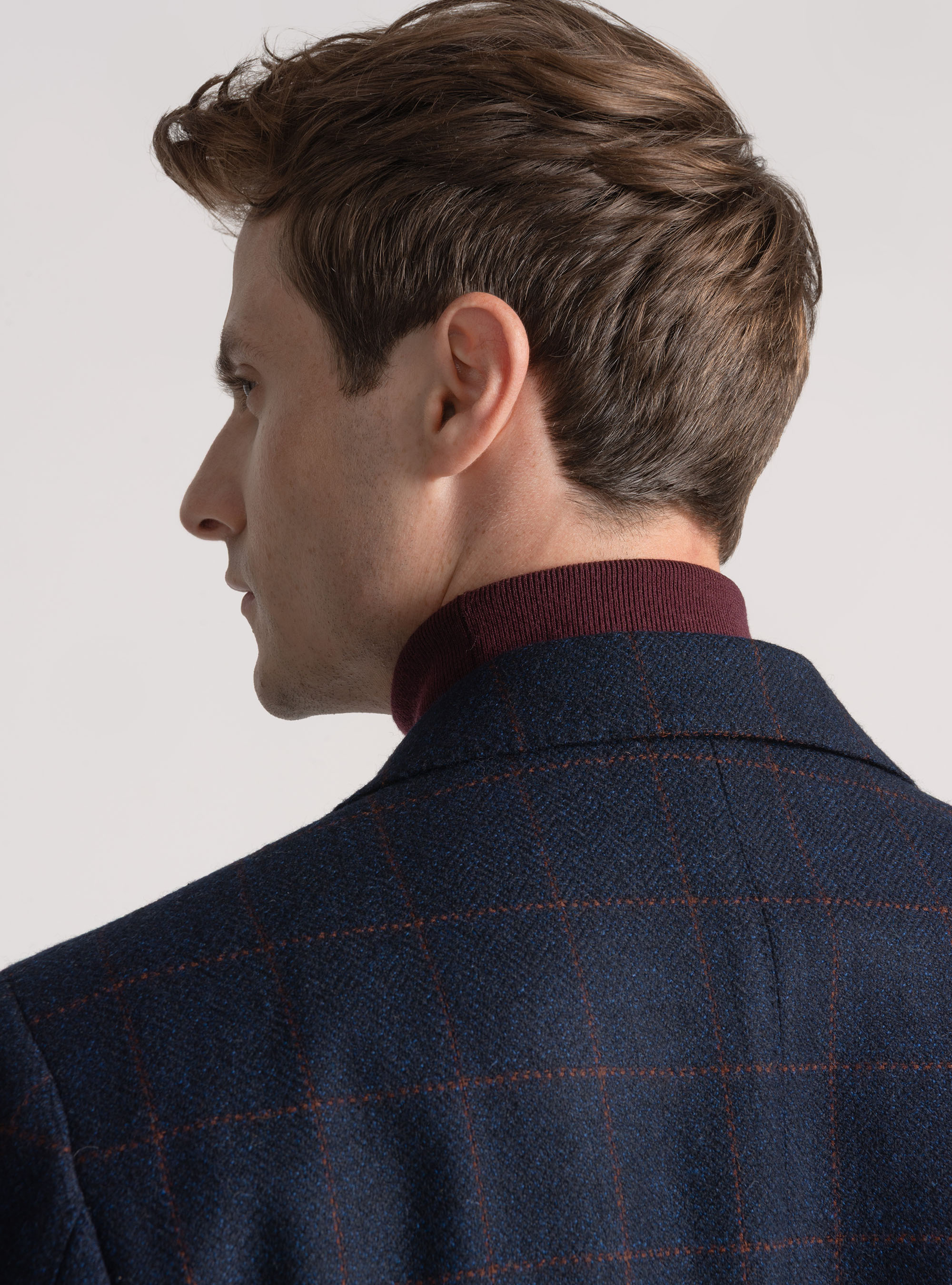 Cashmere wool checked blazer, NAVY BLUE