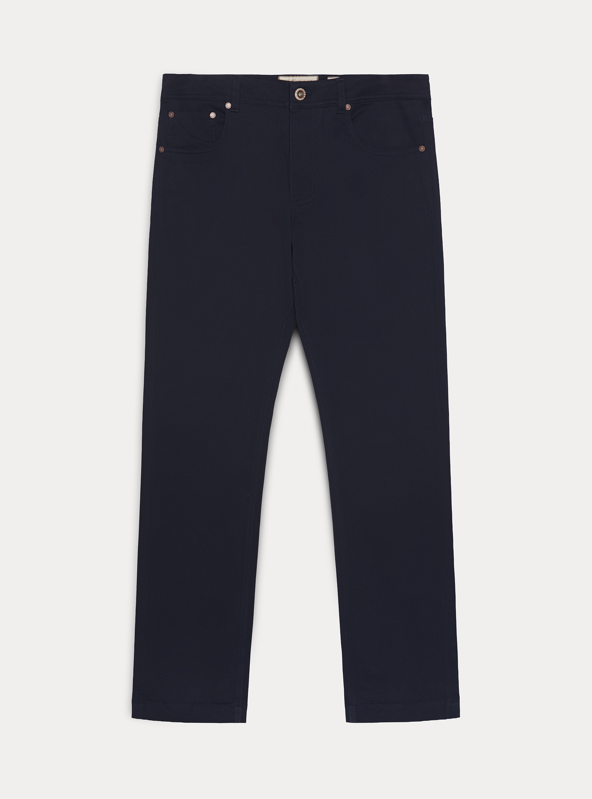 Pantalon 5 poches en m&eacute;lange coton armur&eacute;, BLEU MARINE