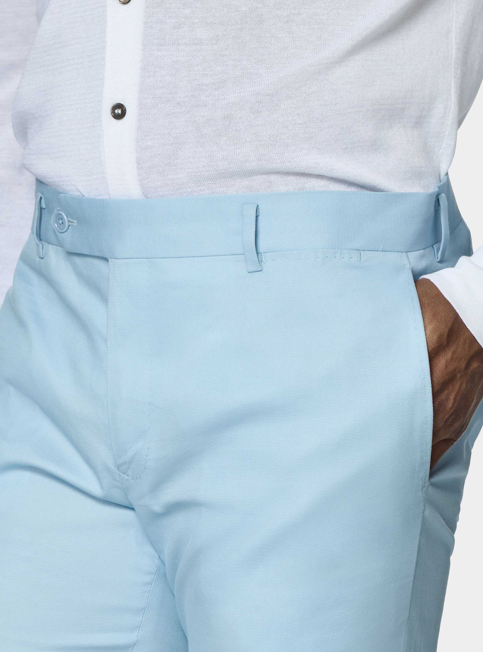 Pantalon de costume en coton blind&eacute;, BLEU CIEL