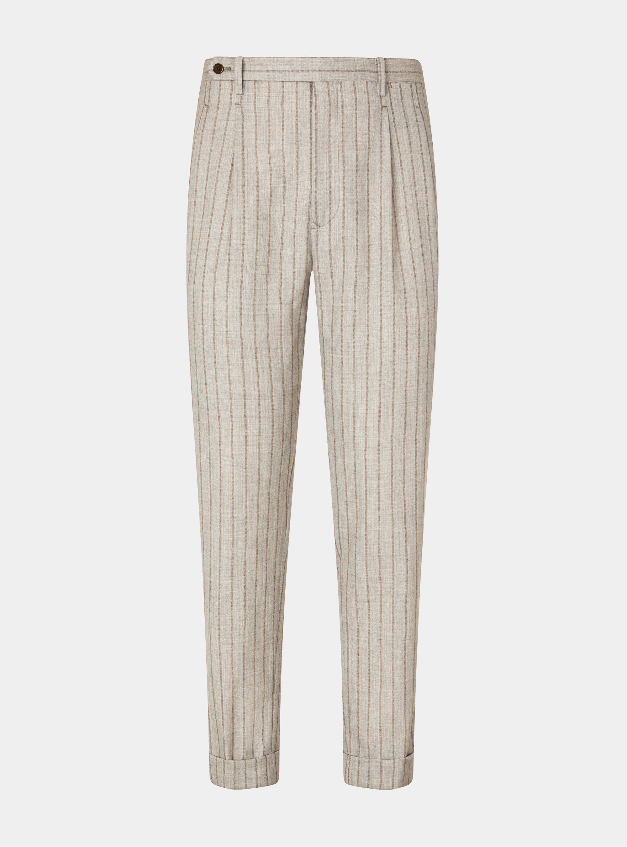 Pantaloni con doppia pince in pura lana rigata, SABBIA