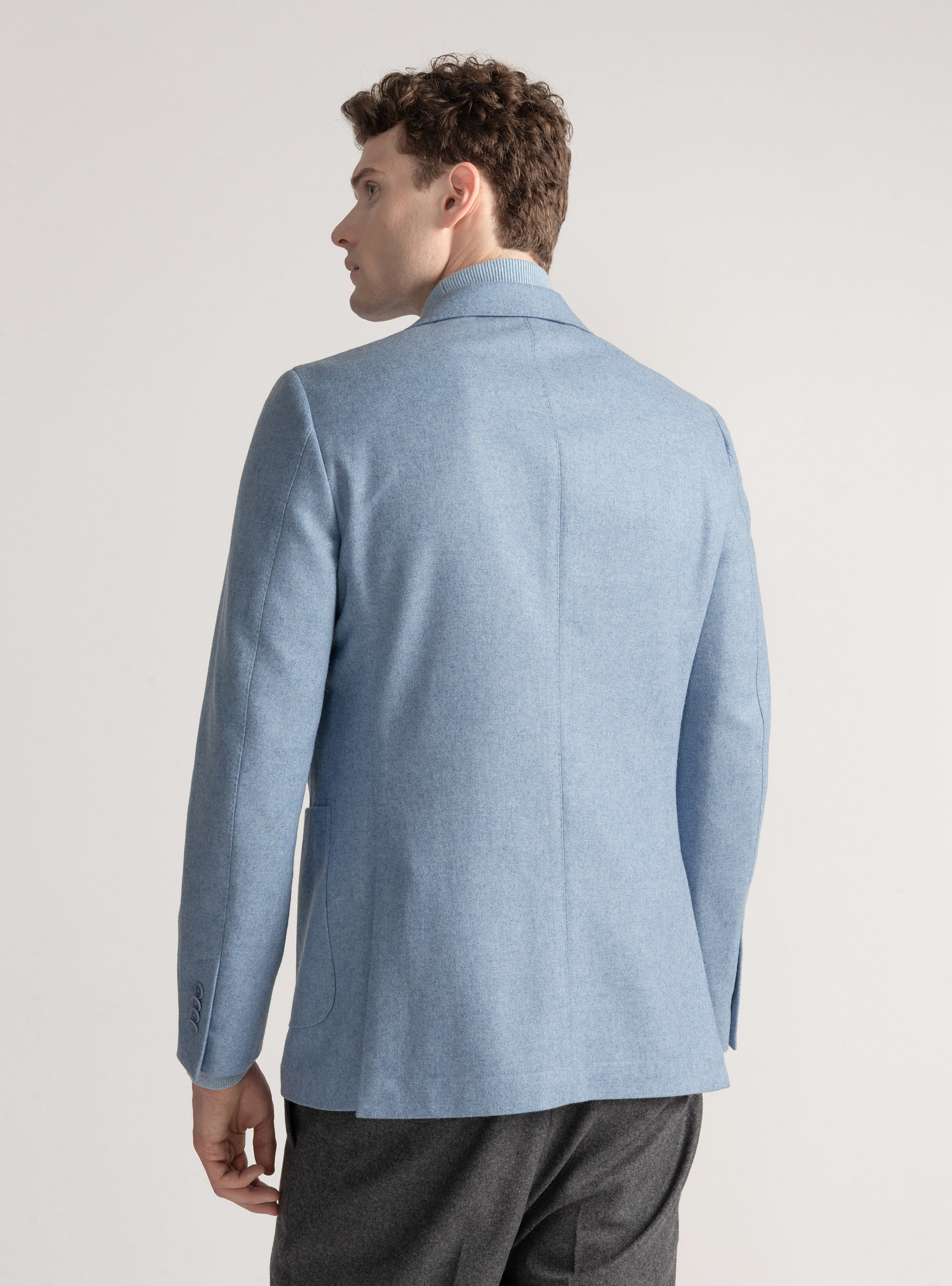 Wool-blend flannel blazer, LIGHT BLUE