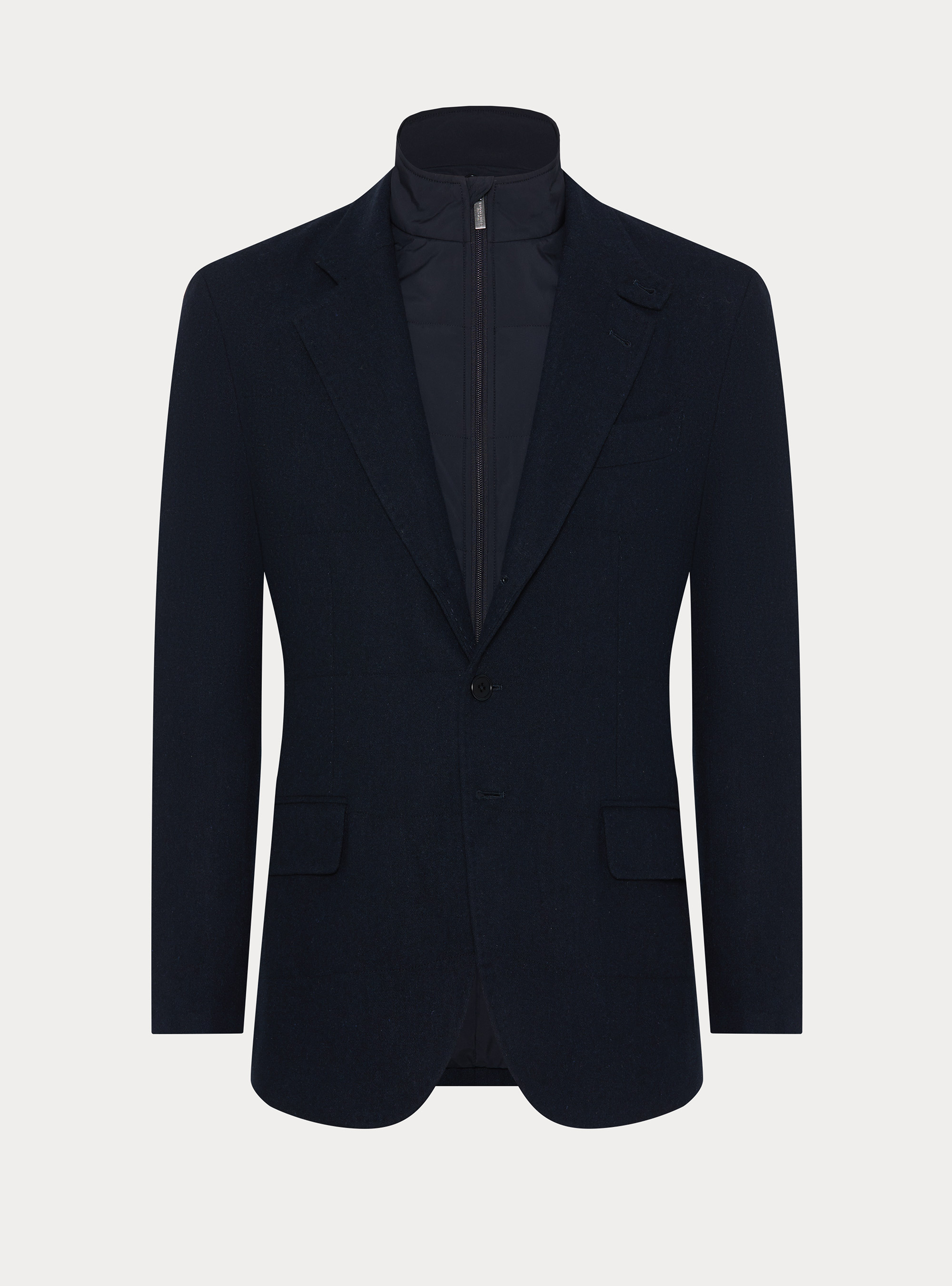 Giacca imbottita in flanella misto lana con pettorina, NAVY