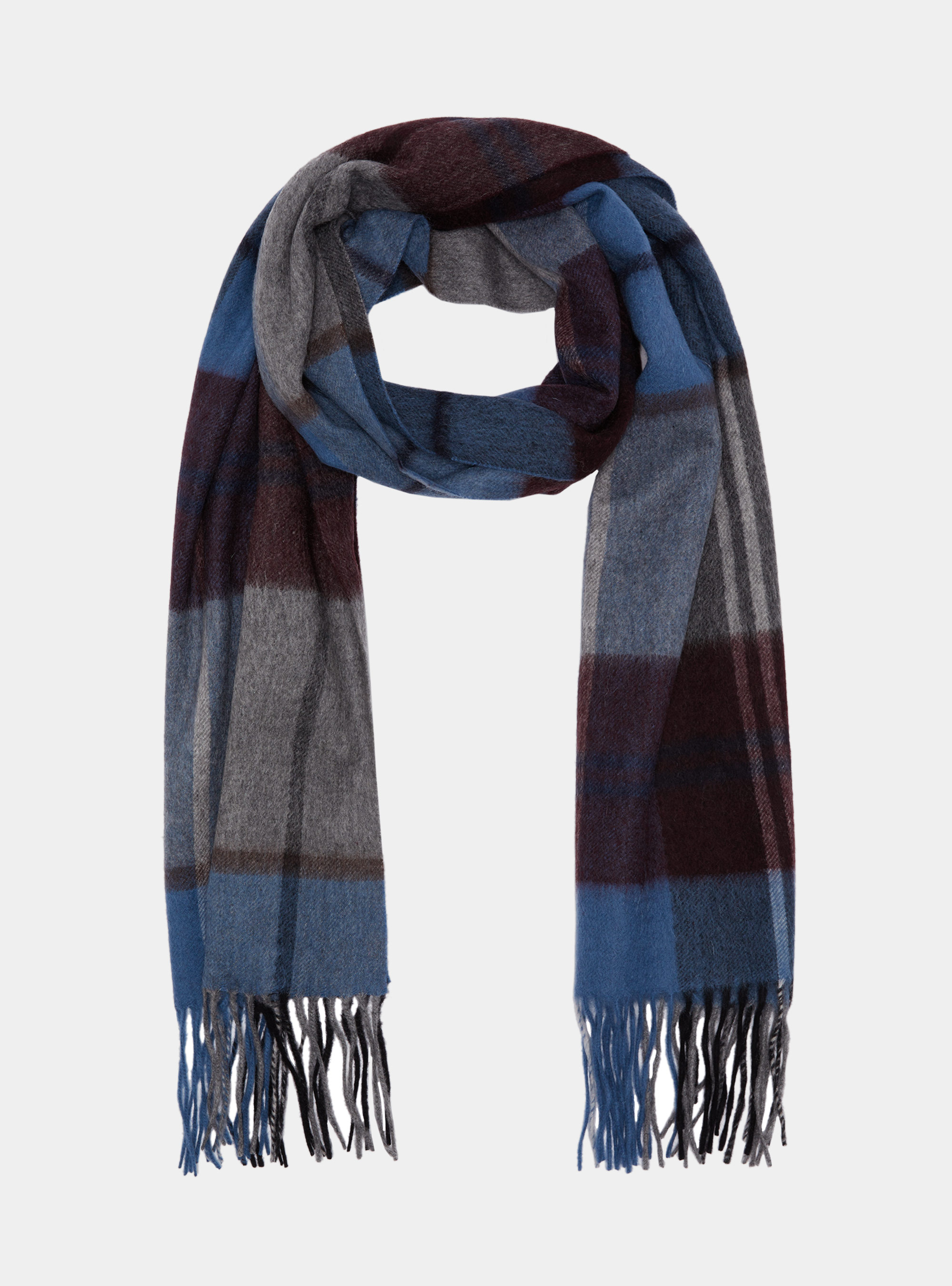 Wool and cashmere checked scarf, BLUE
