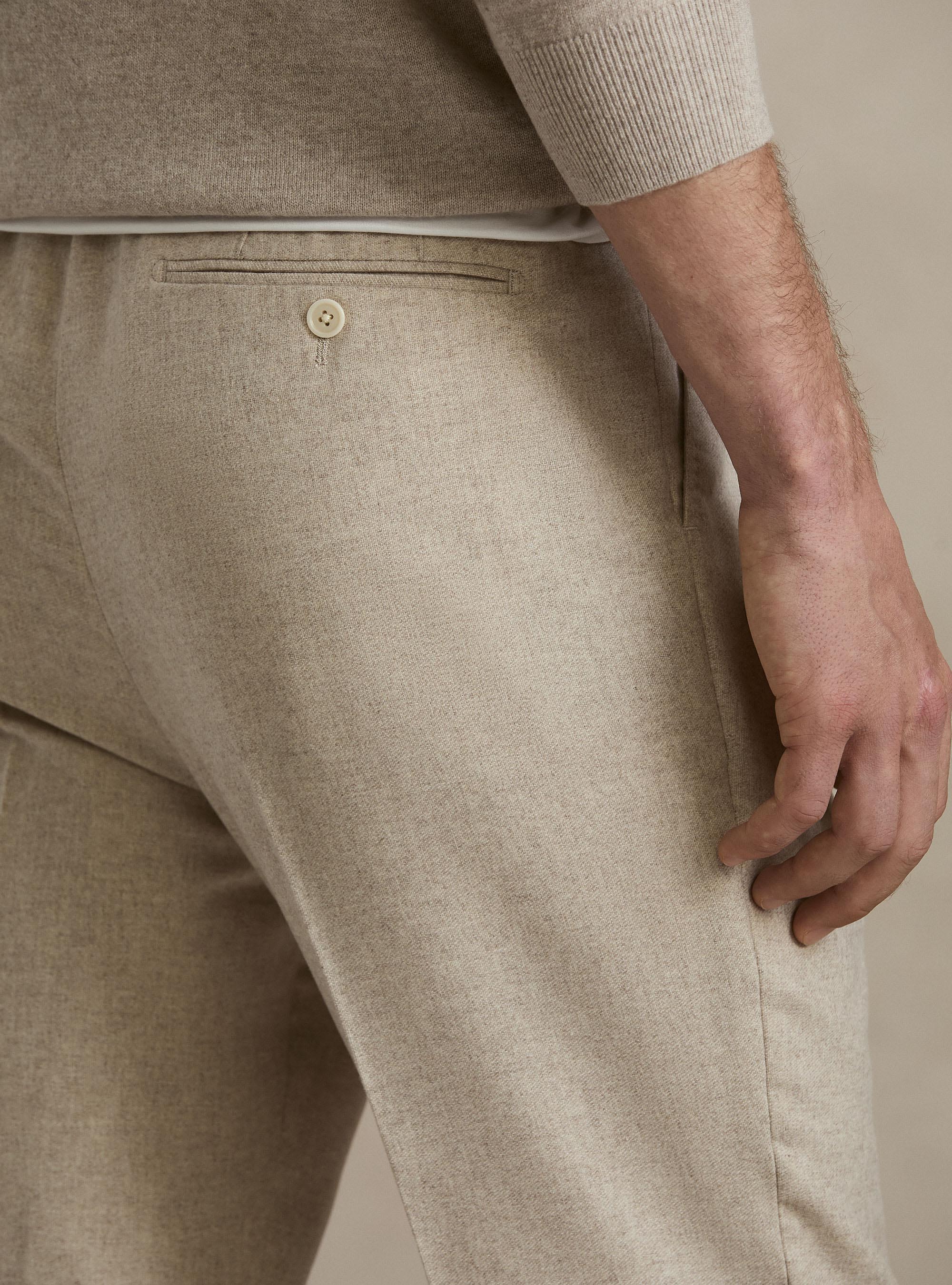 Lightweight wool blend pleated trousers, ECRU
